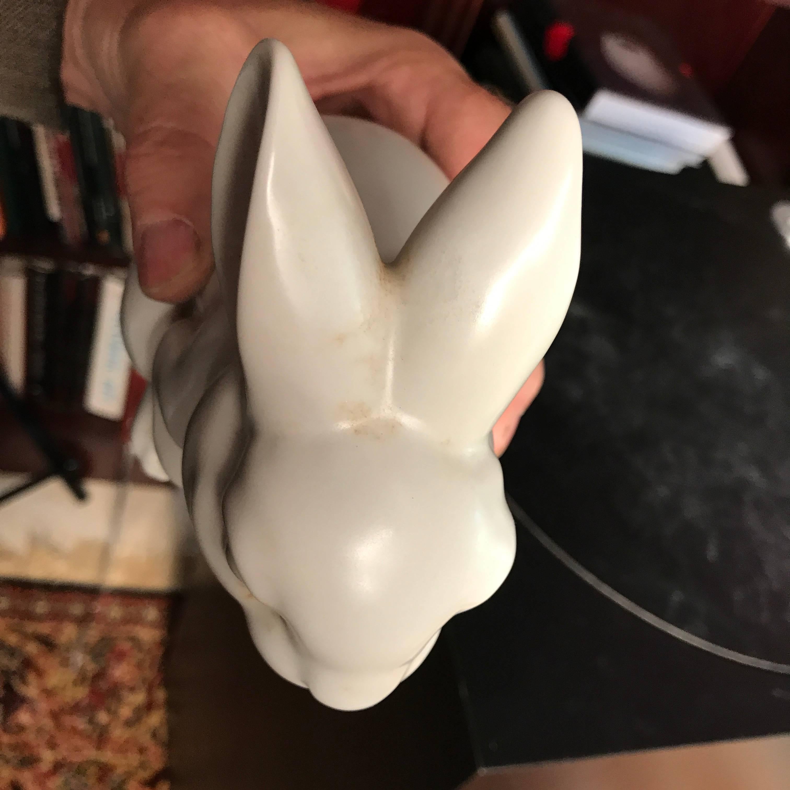 Ceramic Japanese Pure White Standing Rabbit Mint, Signed and Boxed