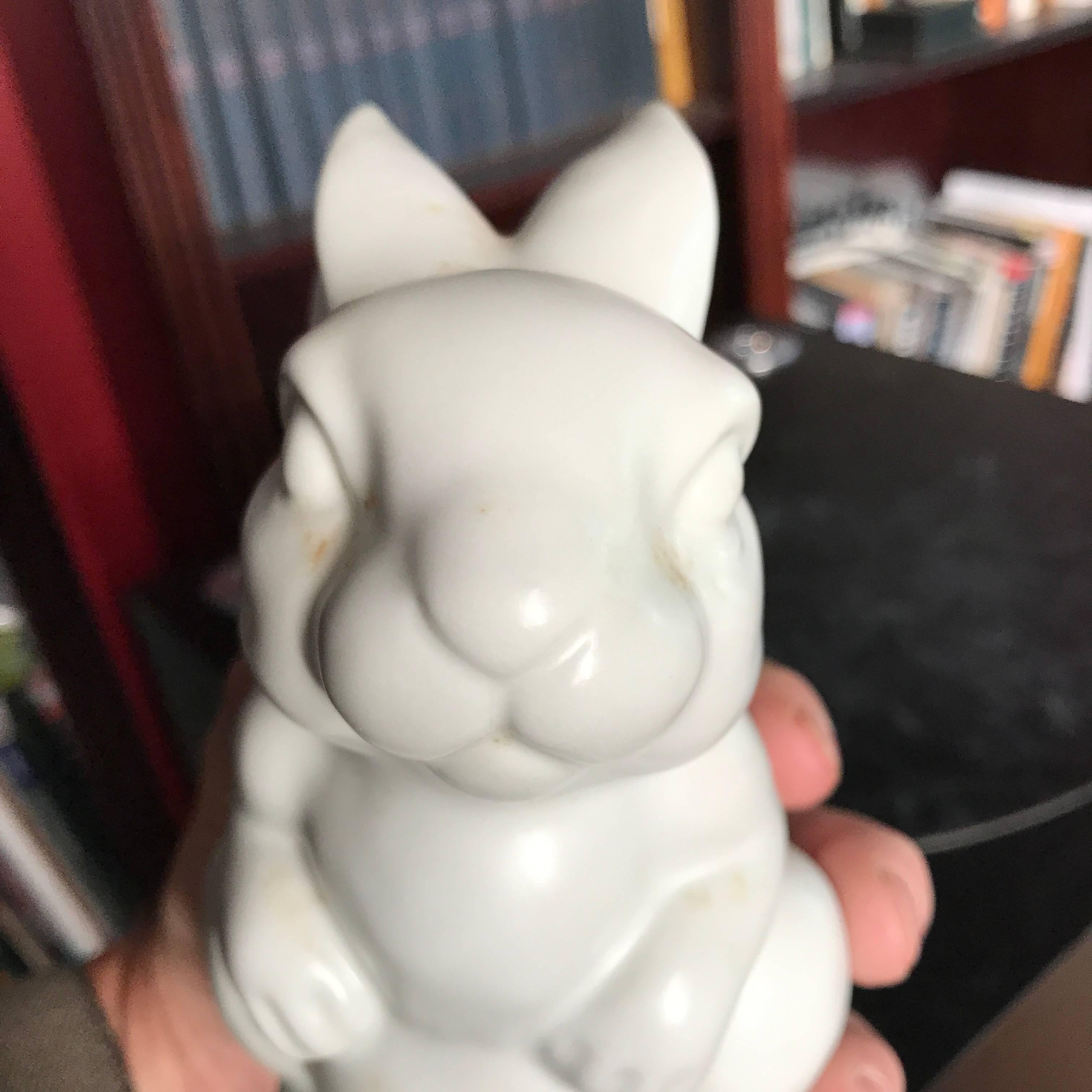 Glazed Japanese Pure White Standing Rabbit Mint, Signed and Boxed
