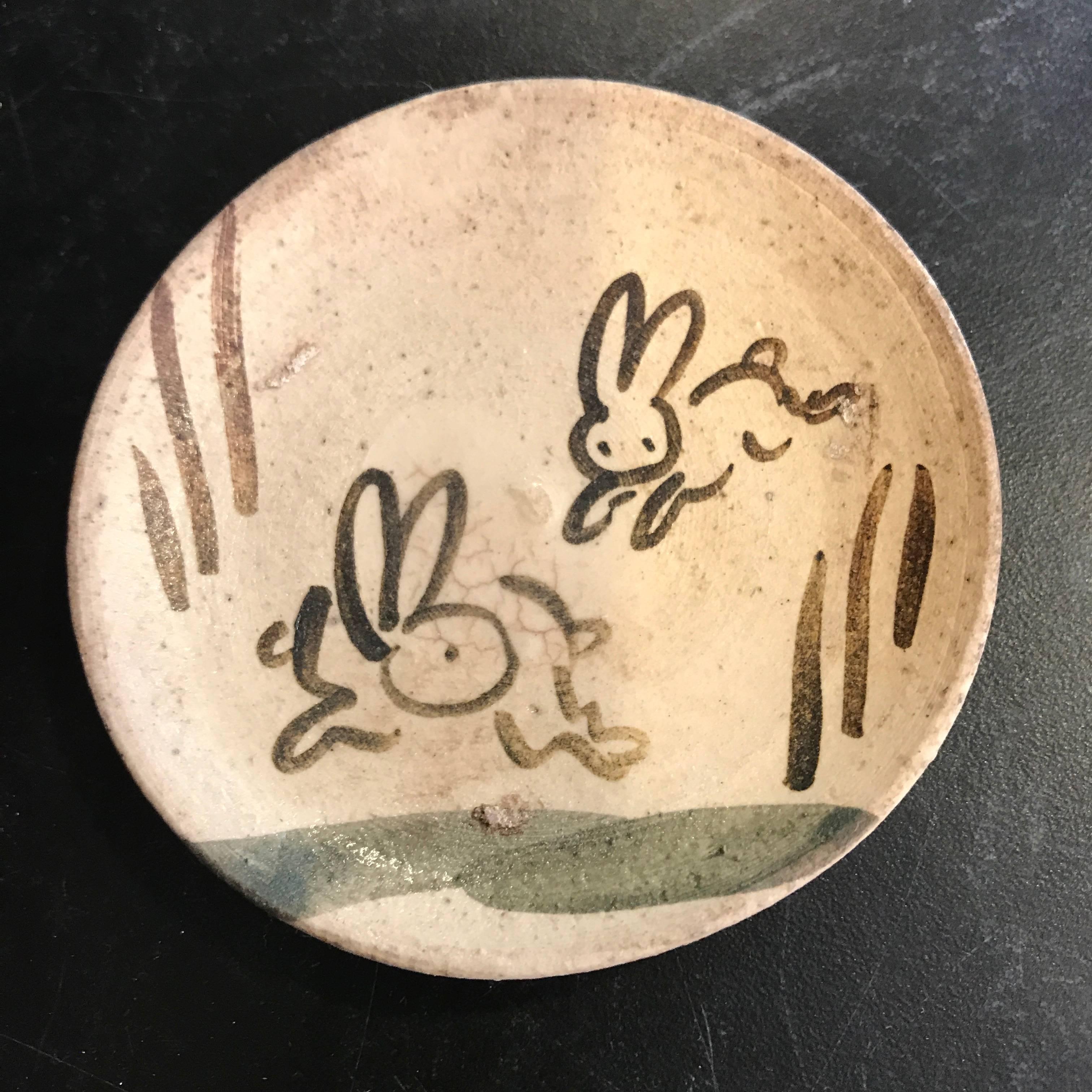 Japanese Old Japan Pair of Playful Rabbit Serving Plates Mint Condition