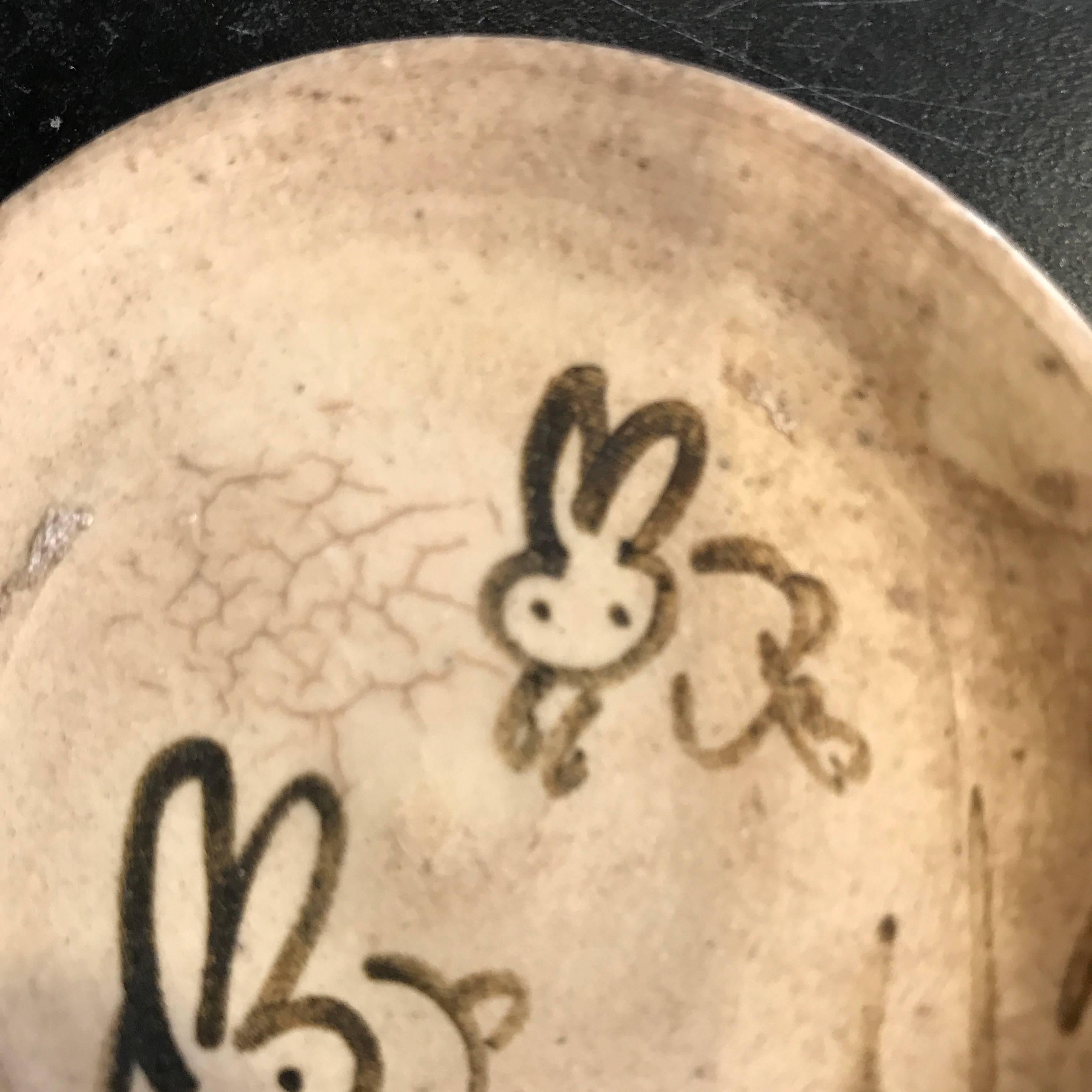 Old Japan Pair of Playful Rabbit Serving Plates Mint Condition 2