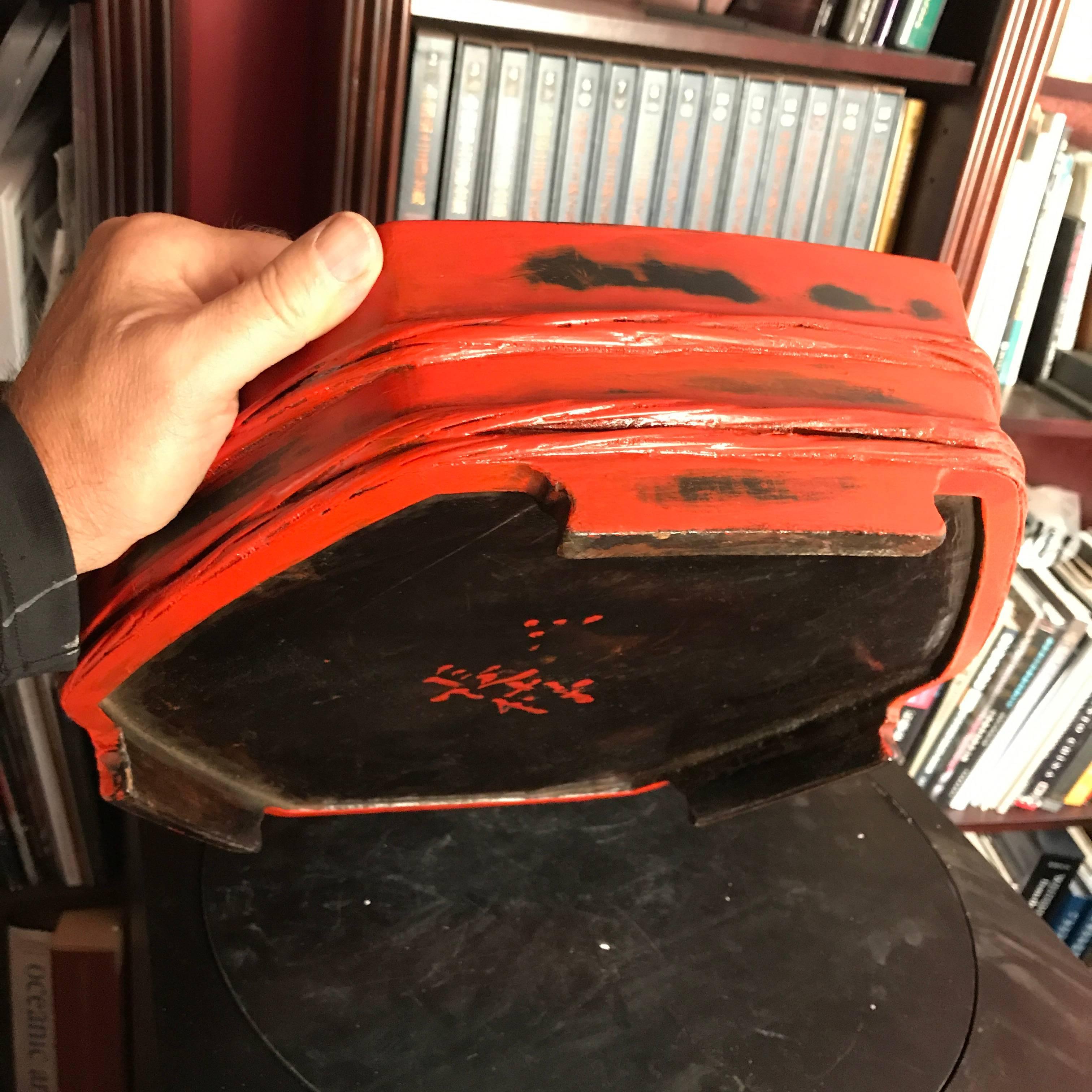 Japanese Superb Antique Red Black Negoro Lacquer Serving Tray Mint, Signed & Box 1