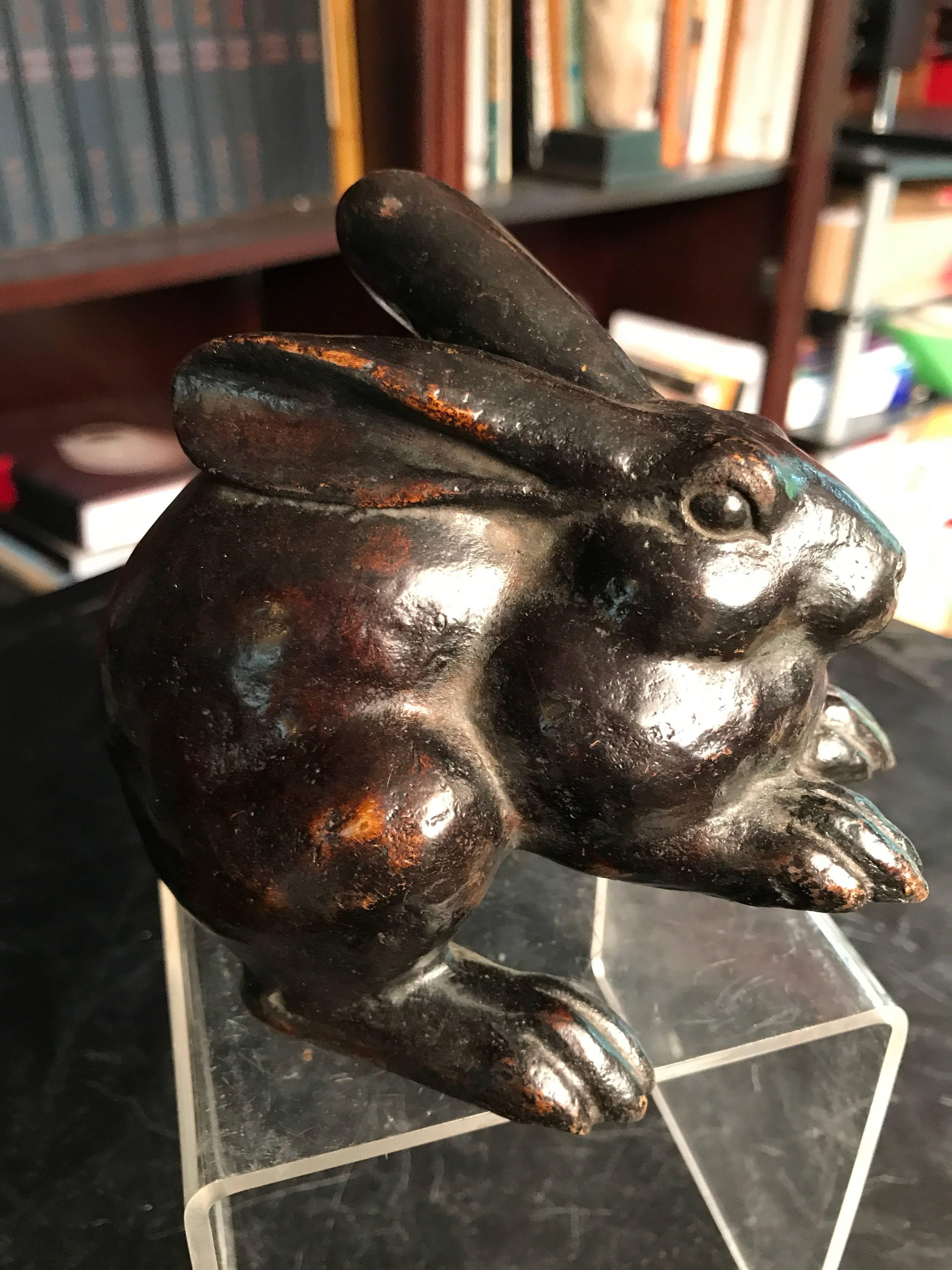20th Century Japanese Antique Bronze Rabbit, Signed