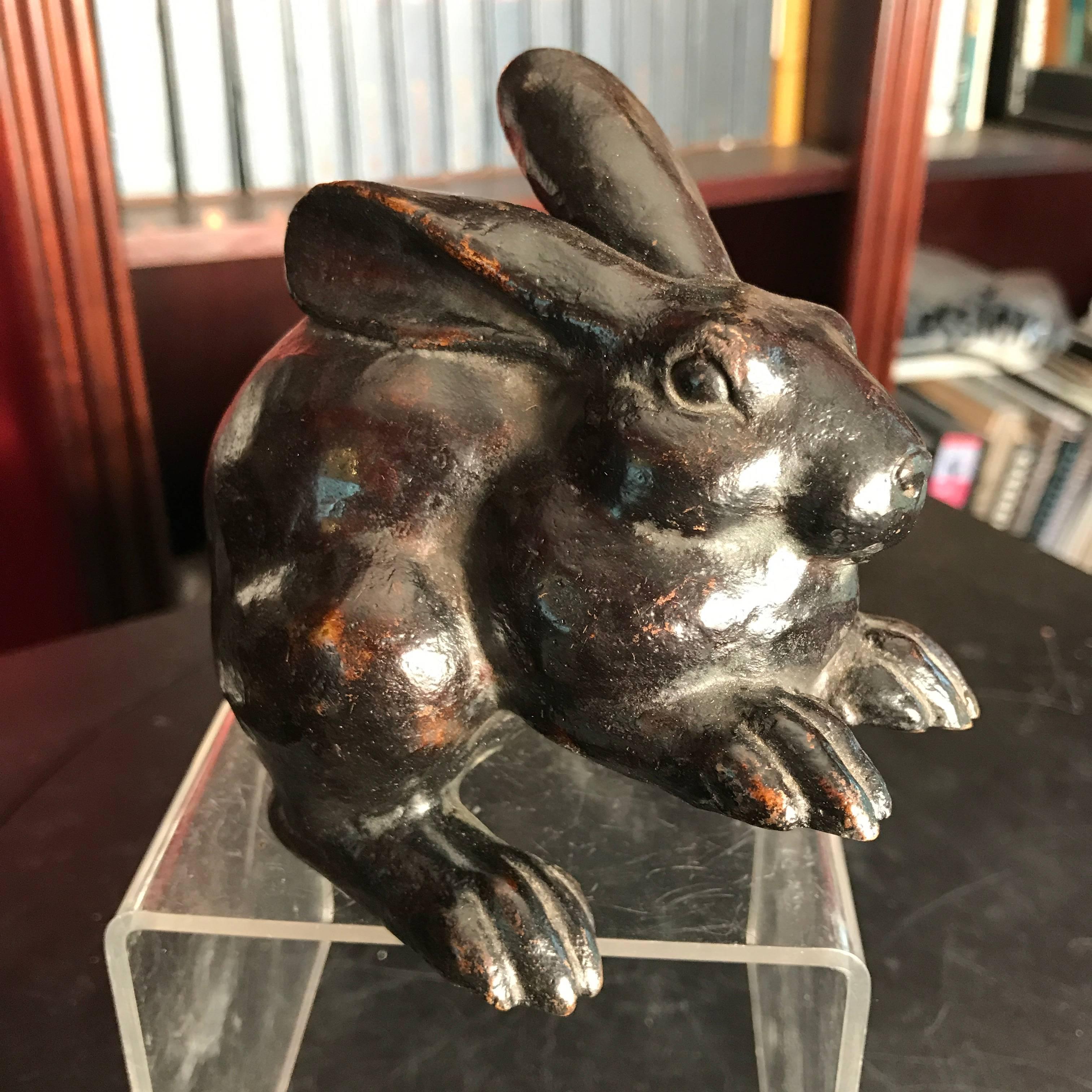 Japanese Antique Bronze Rabbit, Signed 2