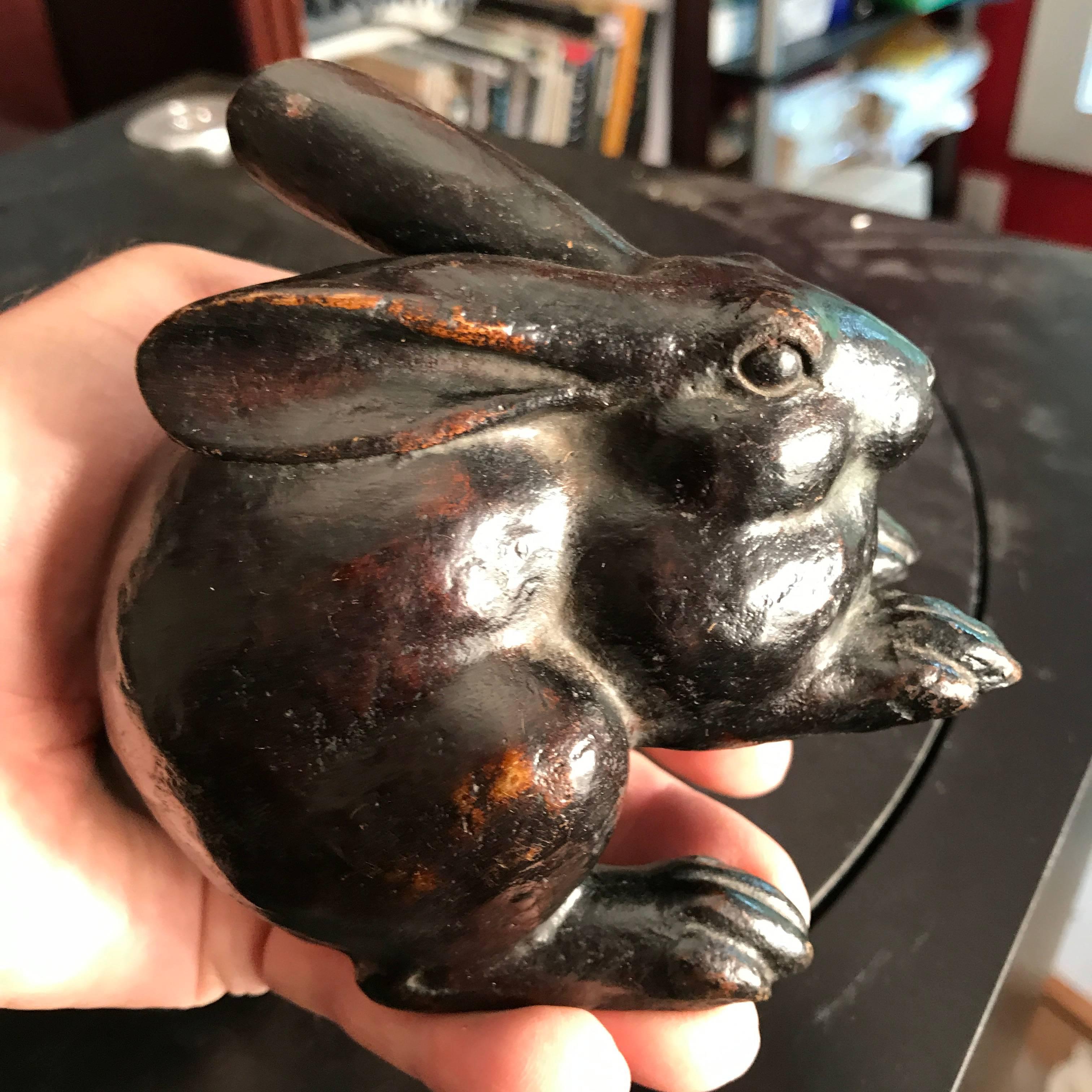 Taisho Japanese Antique Bronze Rabbit, Signed
