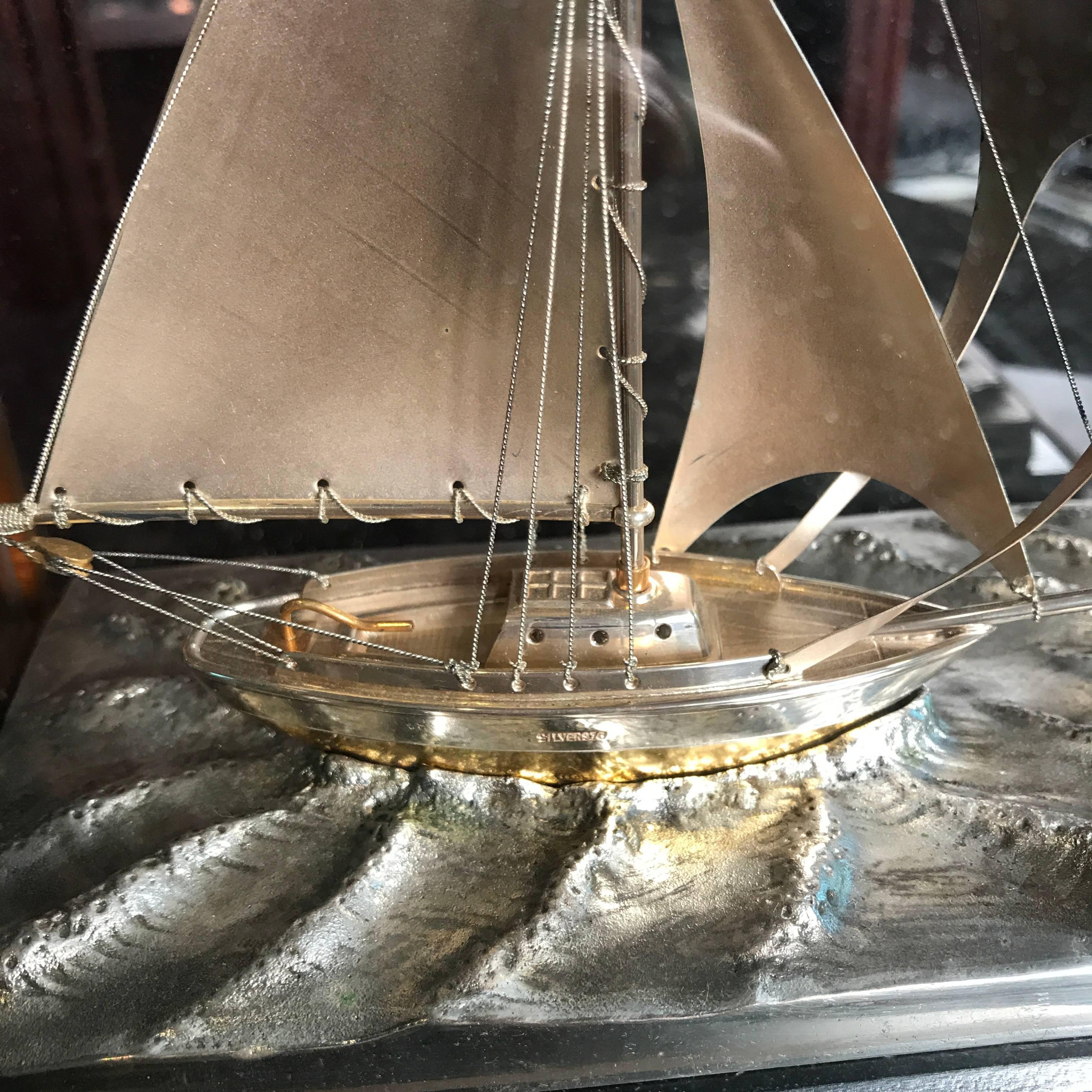 Hand-Crafted Japan Fine Yachting Vessel Sterling Silver Trophy Model  Mint Signed & Boxed