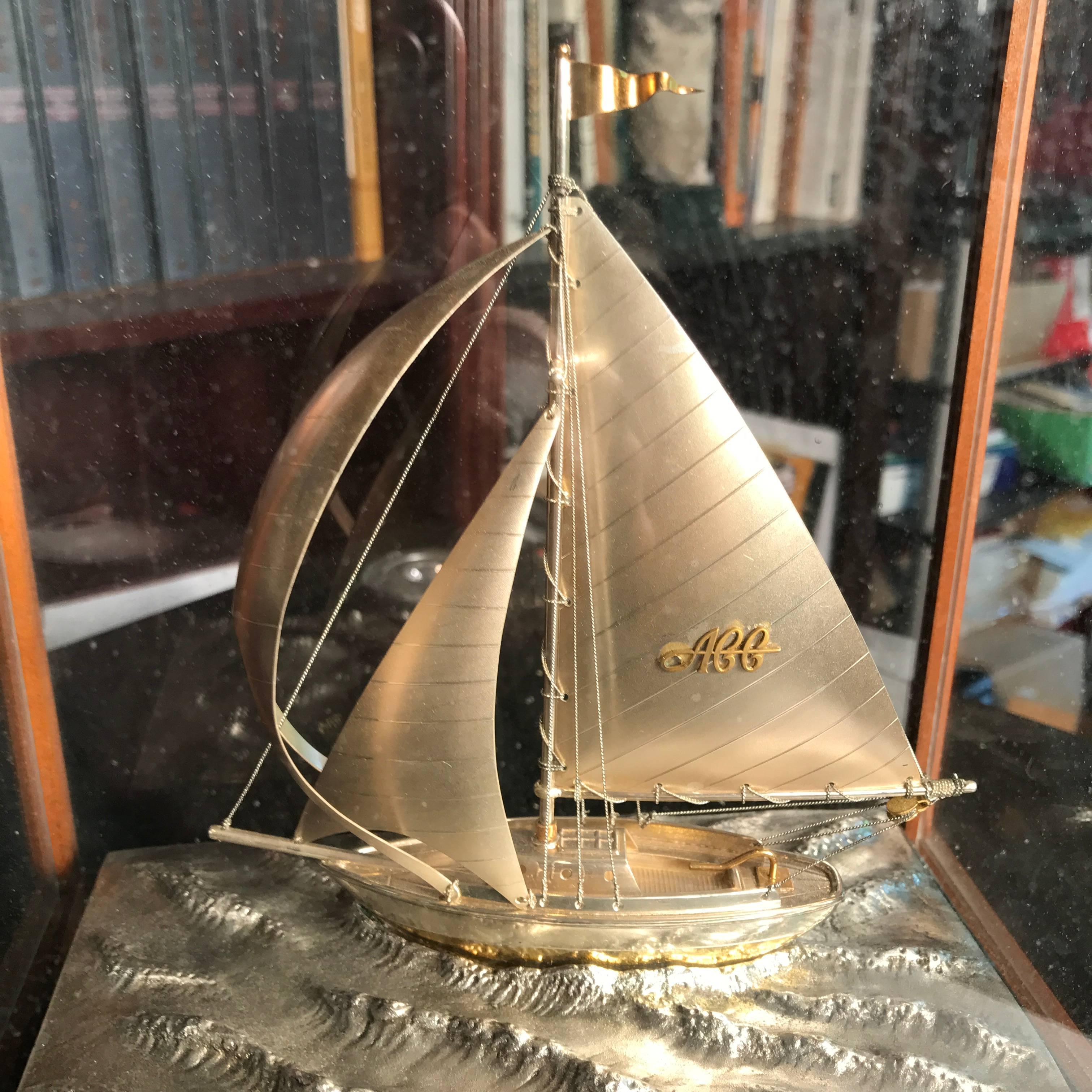 20th Century Japan Fine Yachting Vessel Sterling Silver Trophy Model  Mint Signed & Boxed