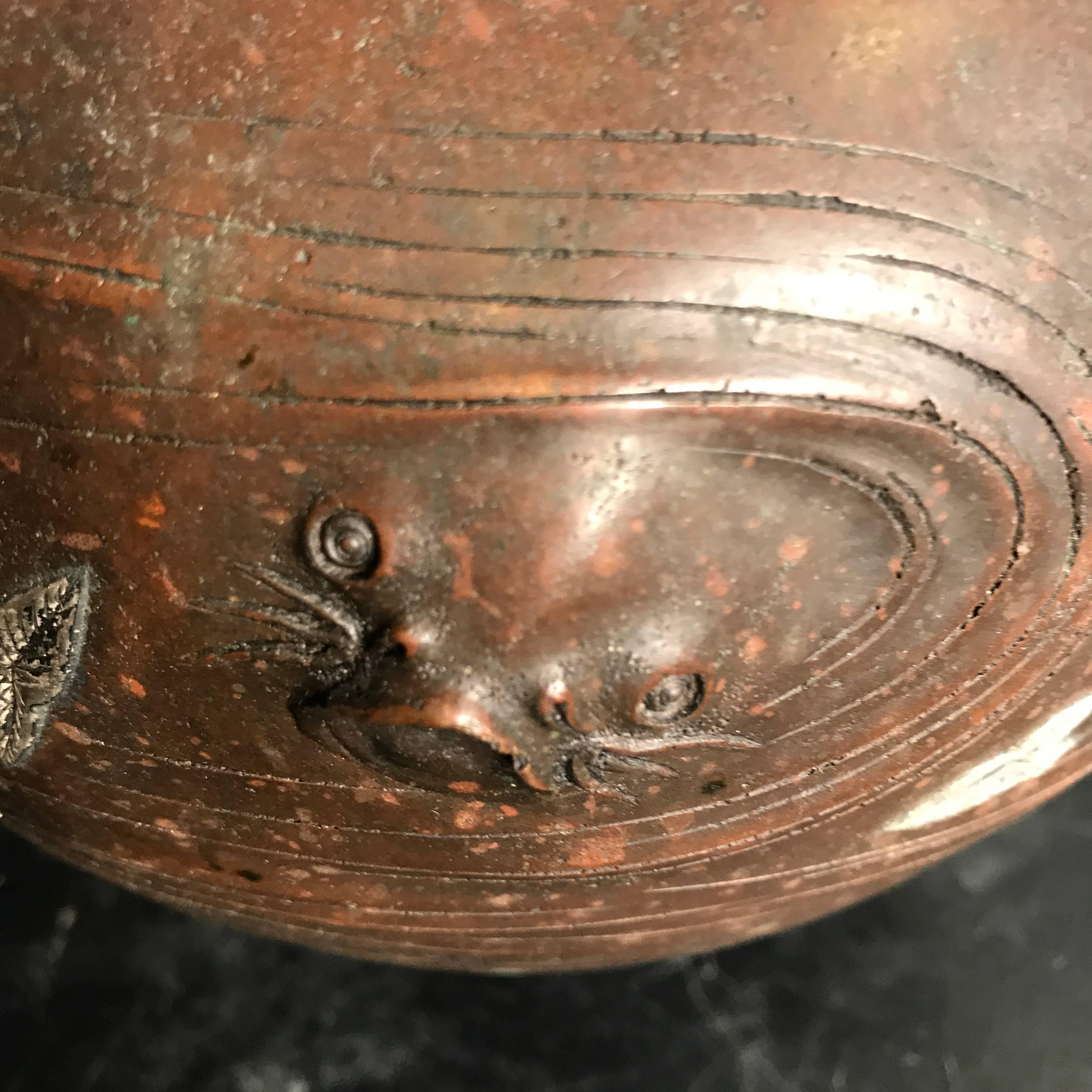 Japan Antique Triple Koi Fish Inlaid Deep Relief Bronze Vase, 19th Century 2