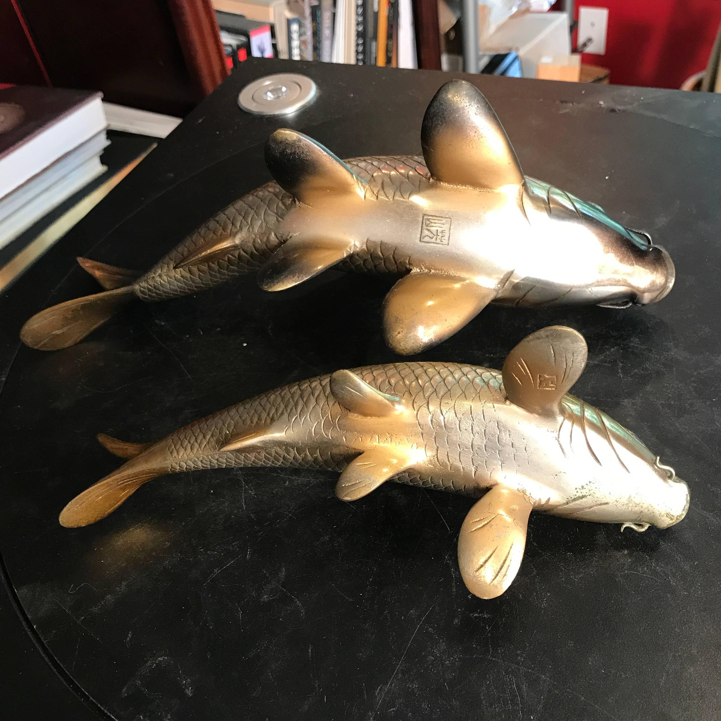 Japanese Finely Cast Bronze Pair of Koi Signed, Mint and Boxed 4