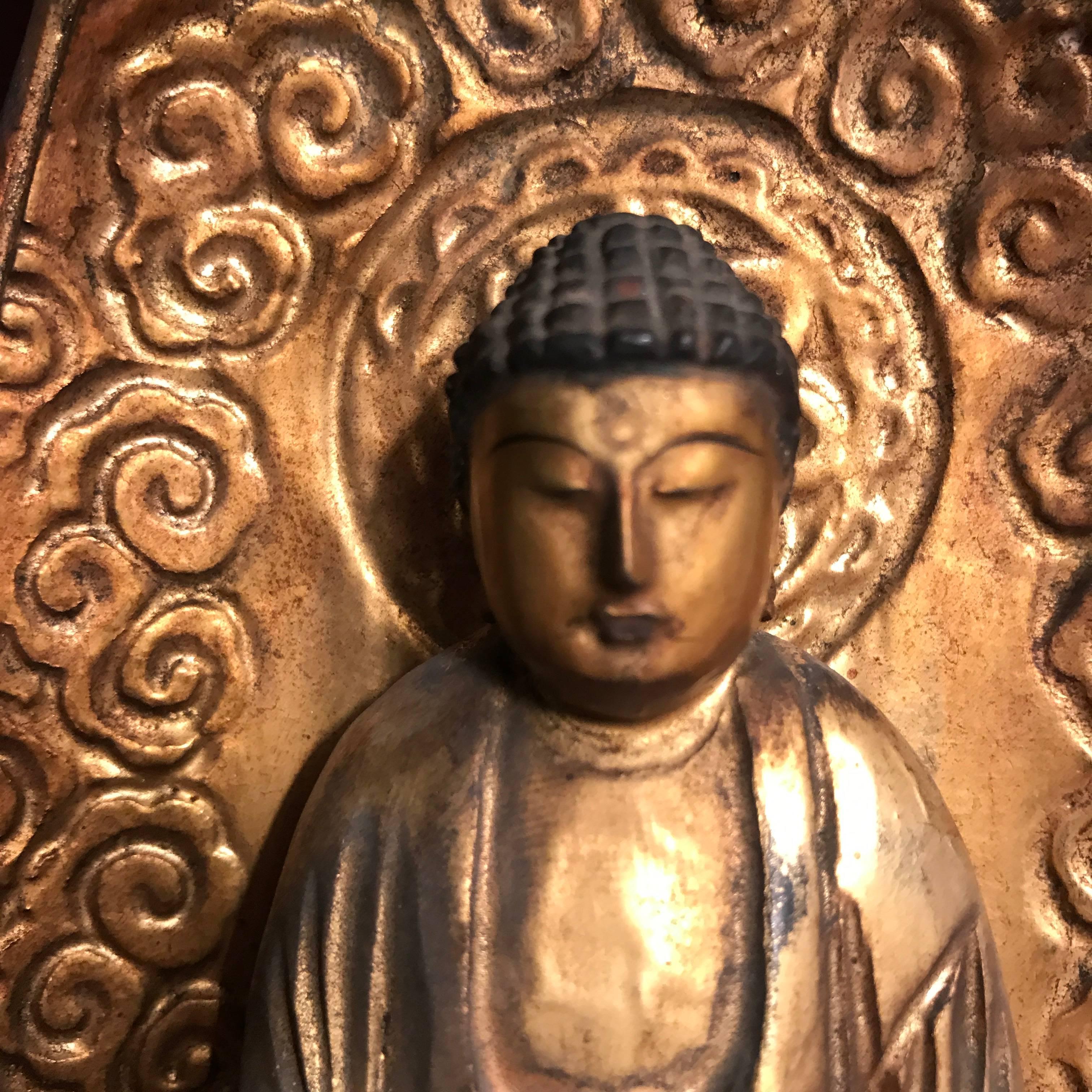 Hand-Carved Japan Gold Compassionate Buddha Ready for Your Home and Shrine