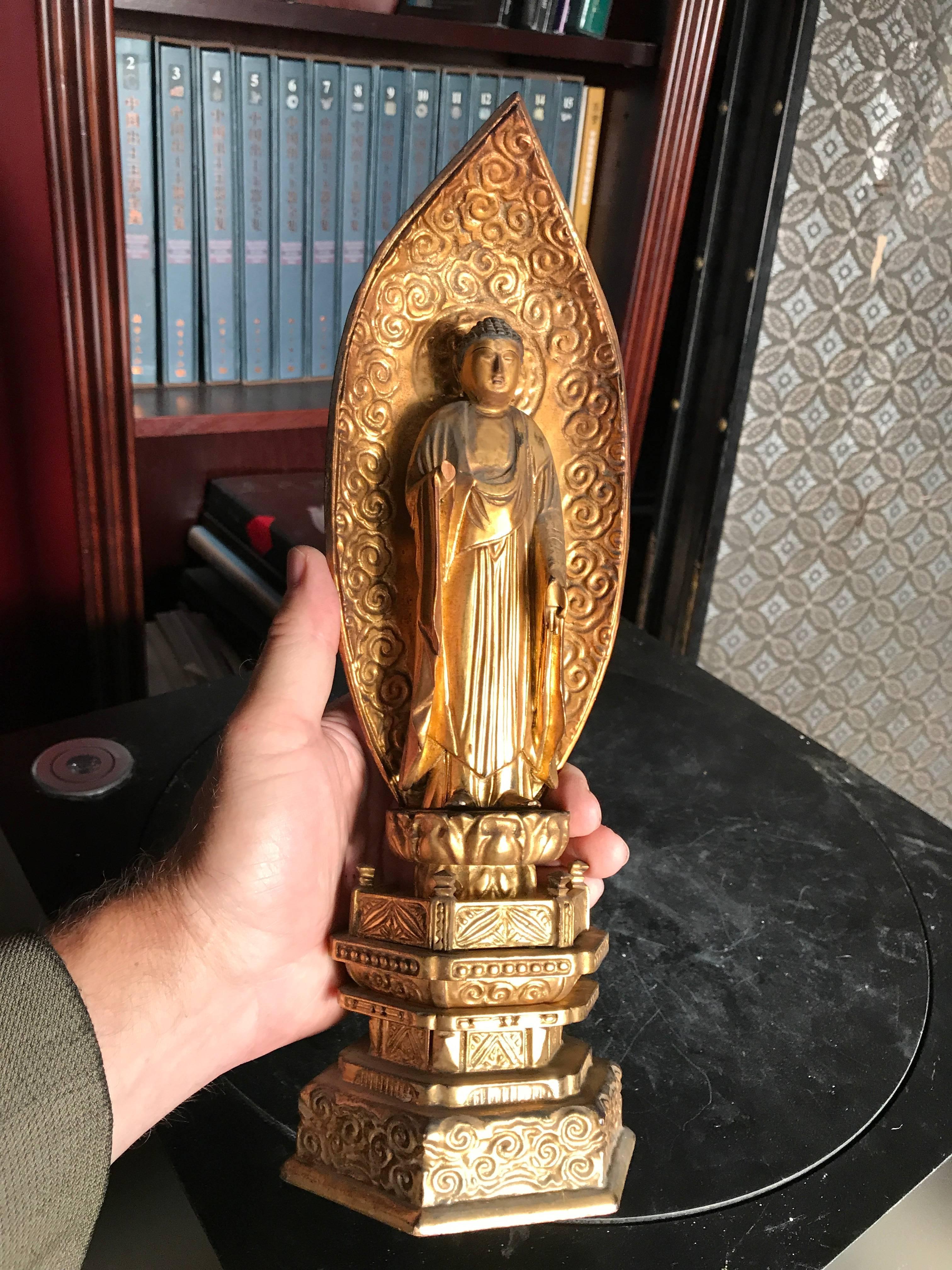 Wood Japan Gold Compassionate Buddha Ready for Your Home and Shrine