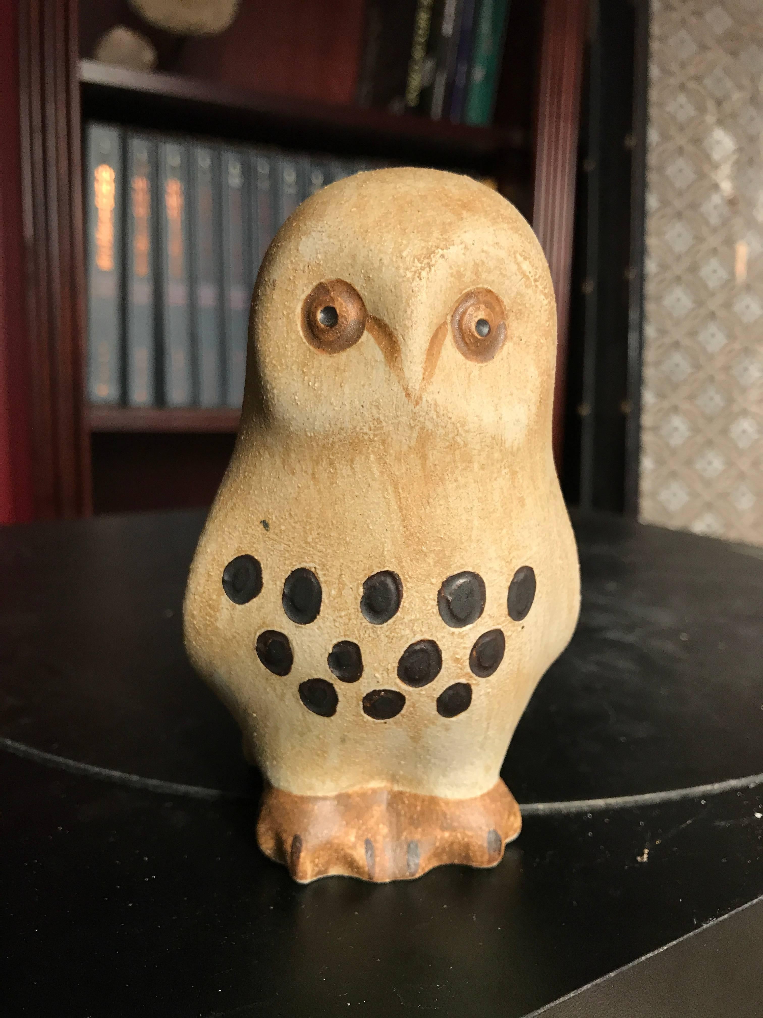 German Cute Ceramic Barn Owl Signed Muller Mid-Century Modern