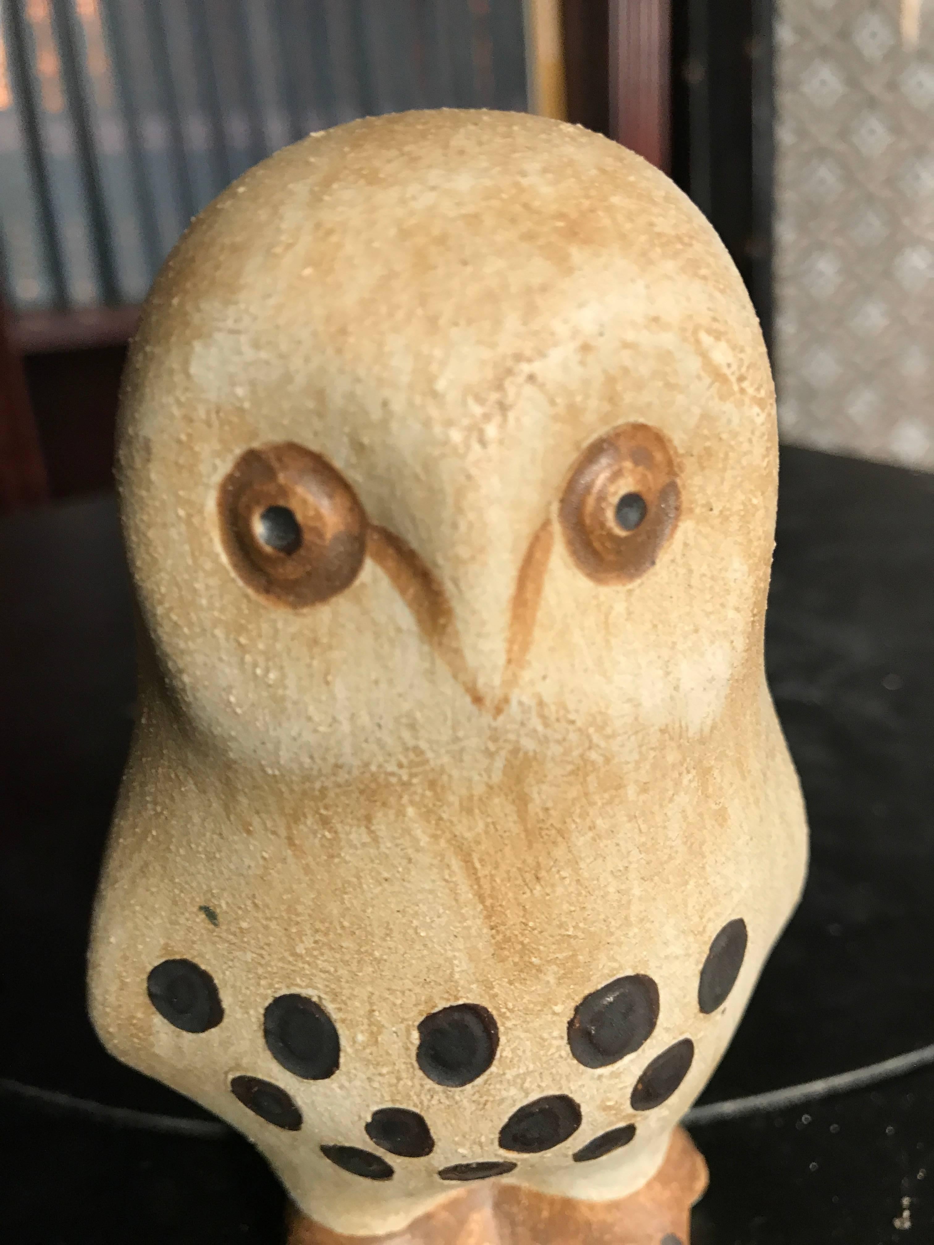 Hand-Painted Cute Ceramic Barn Owl Signed Muller Mid-Century Modern