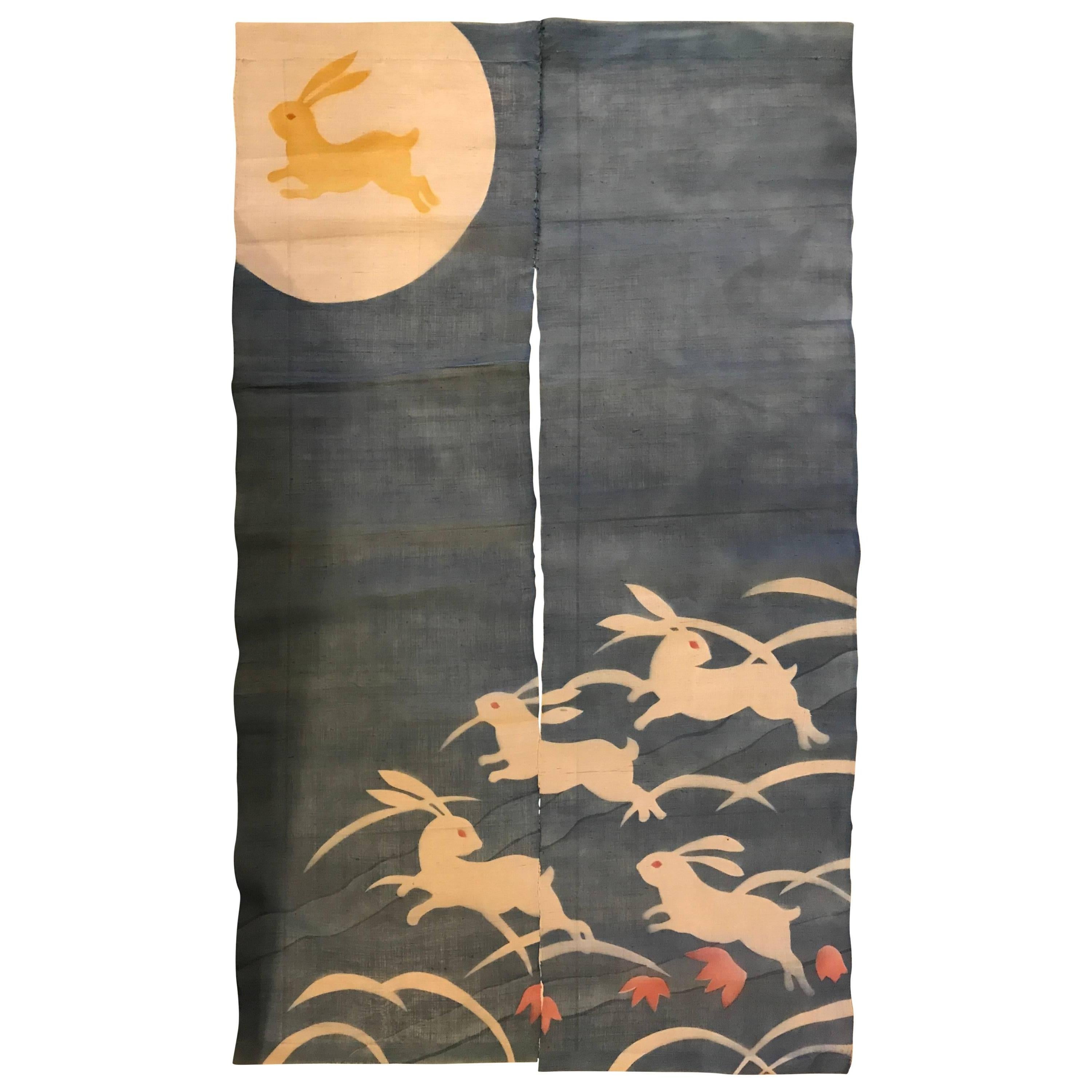 Japanese Moon Rabbits Doorway Curtain "Noren"