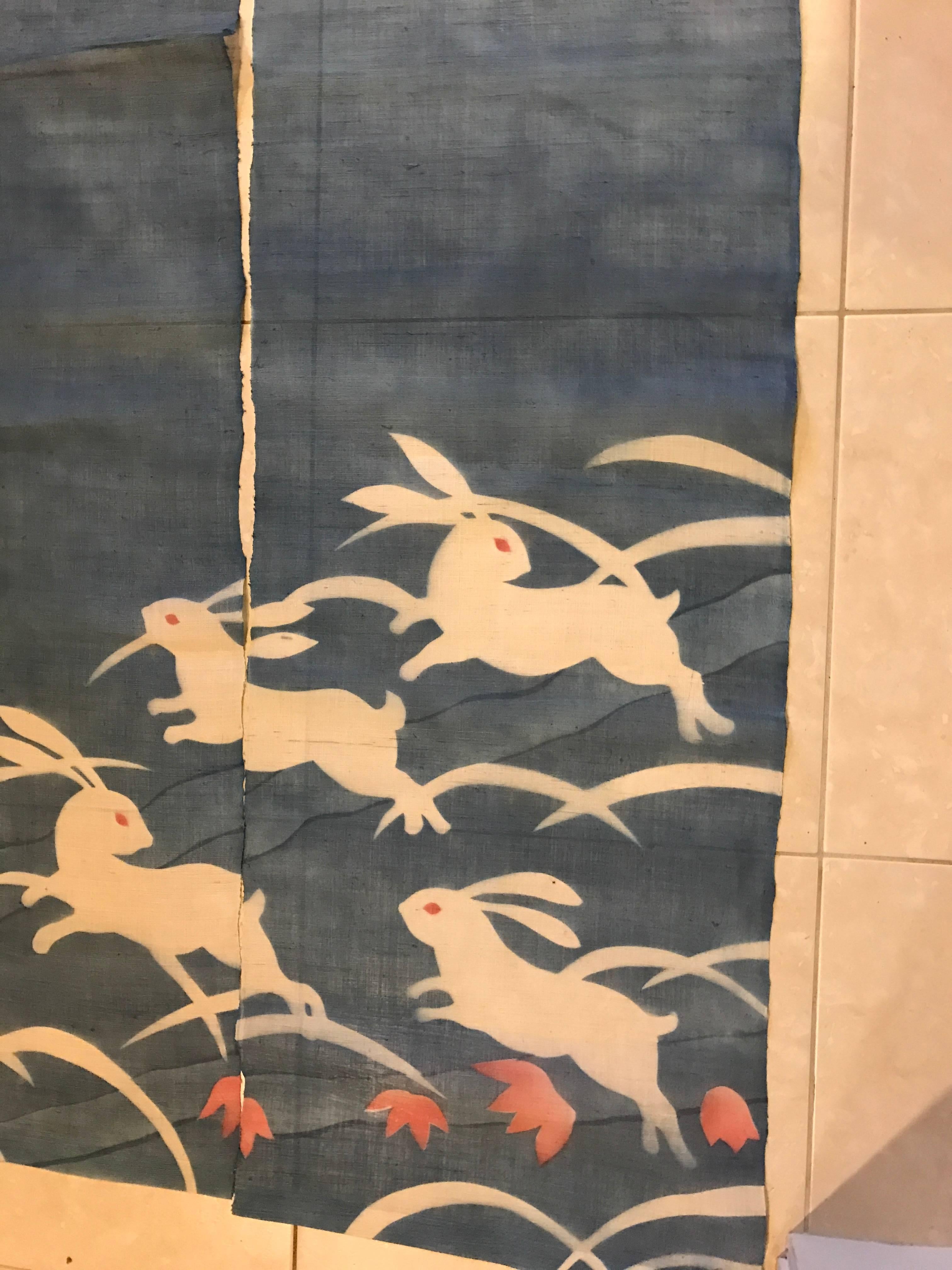 Textile Japanese Moon Rabbits Doorway Curtain 