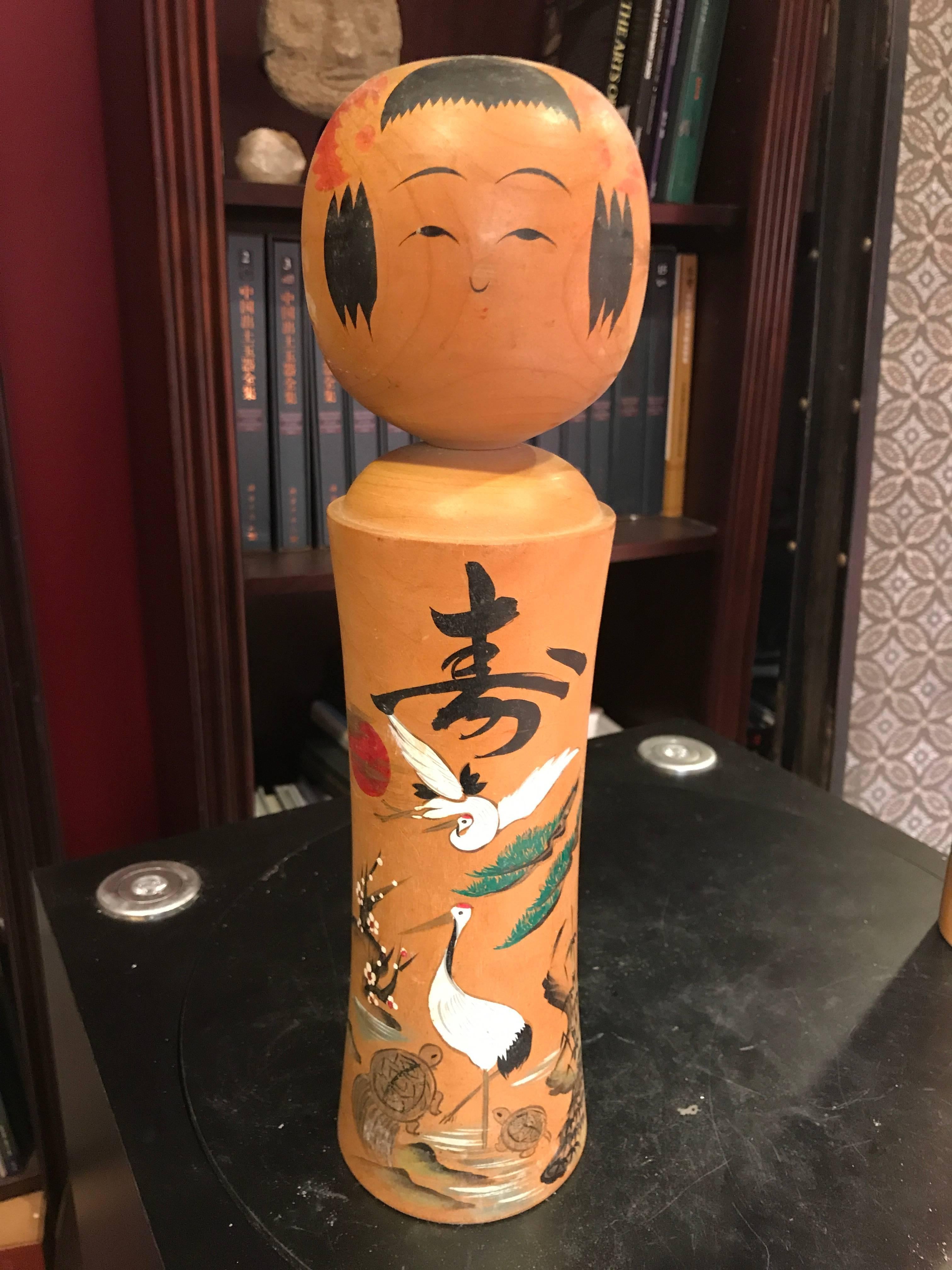 Charming Japanese Hand-Painted Kokeshi Doll Trio Mint and Signed In Good Condition In South Burlington, VT