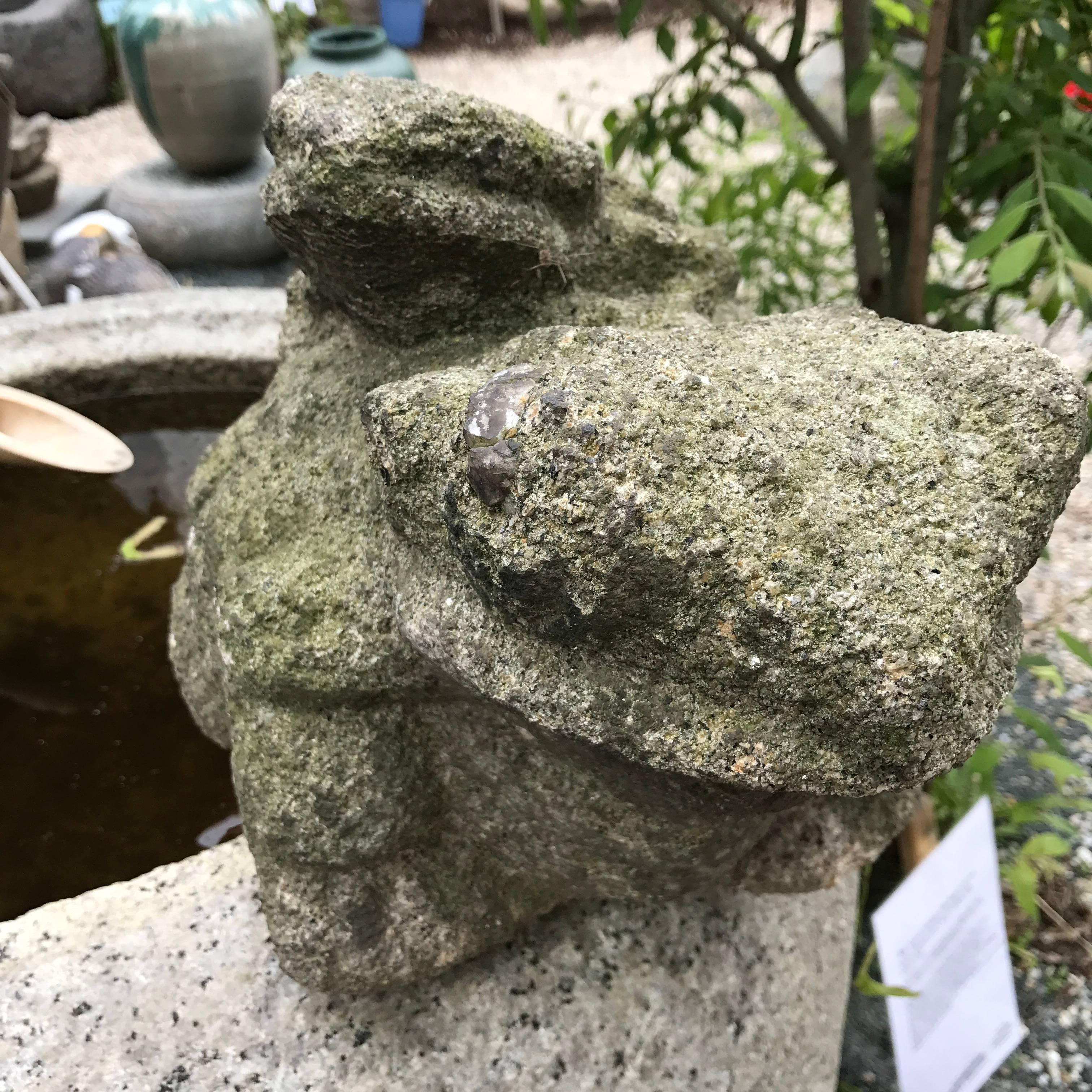 Japanese Unusul Japan Antique Stone Frog and Baby Bring Joy to Your Heart Garden and Soul
