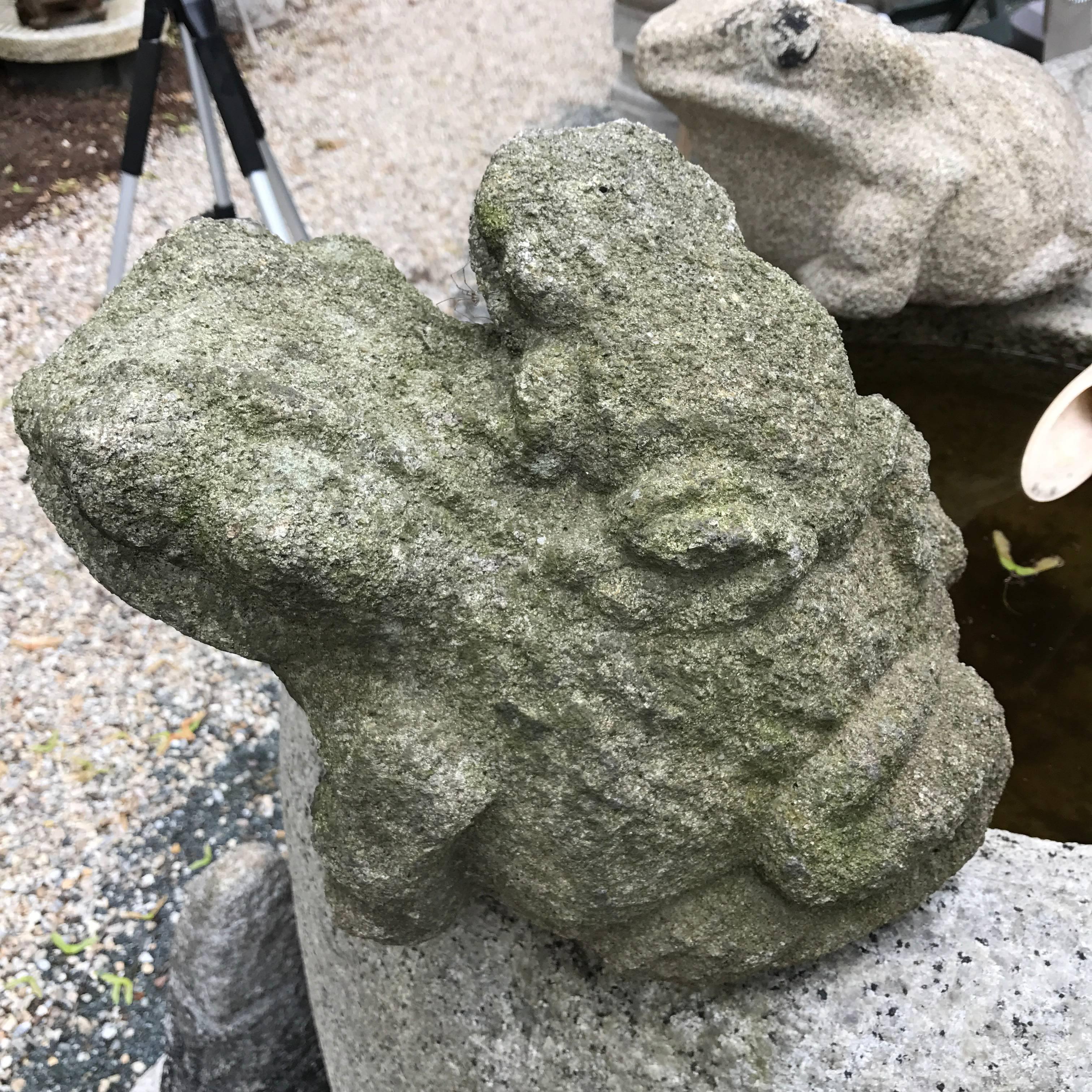Hand-Carved Unusul Japan Antique Stone Frog and Baby Bring Joy to Your Heart Garden and Soul