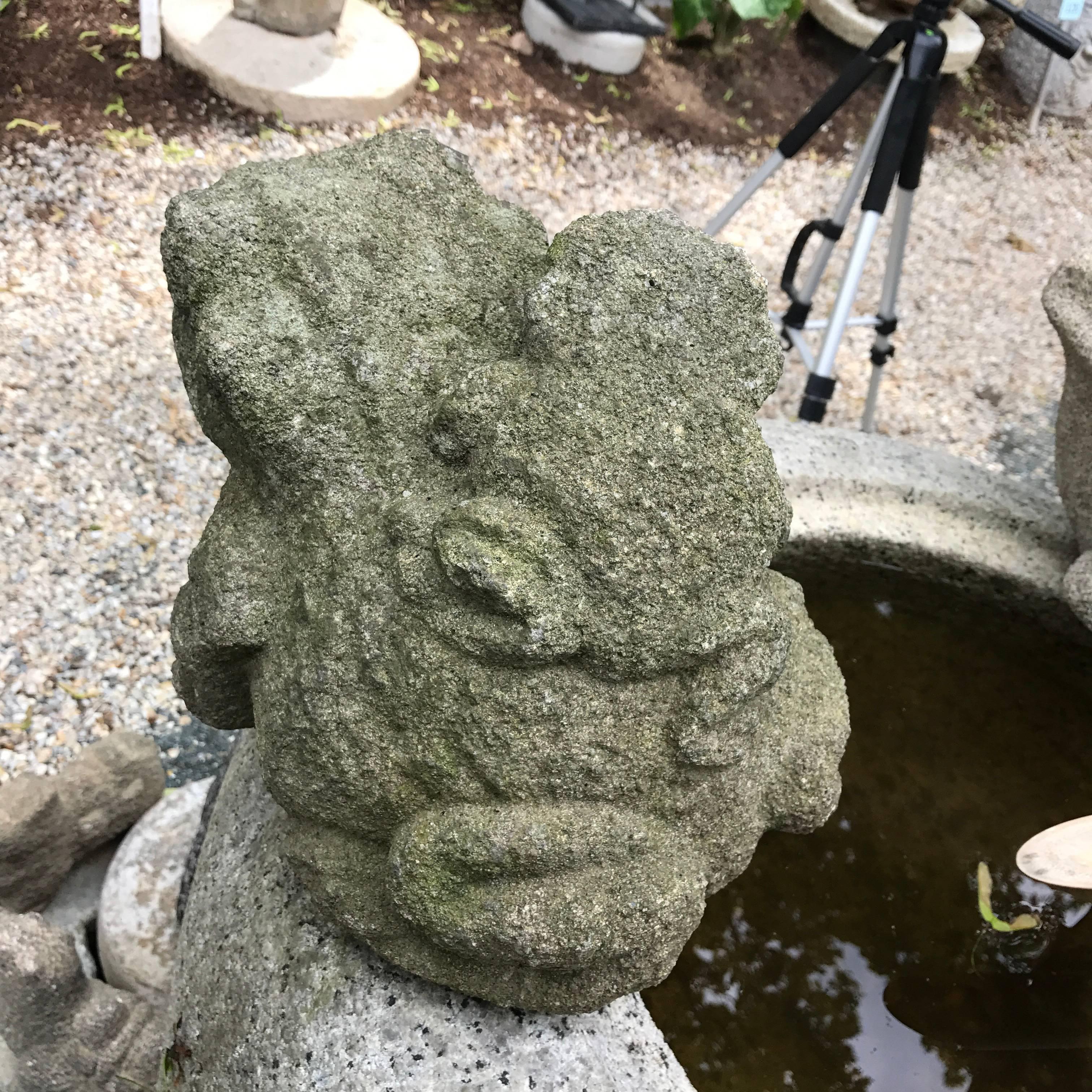 20th Century Unusul Japan Antique Stone Frog and Baby Bring Joy to Your Heart Garden and Soul