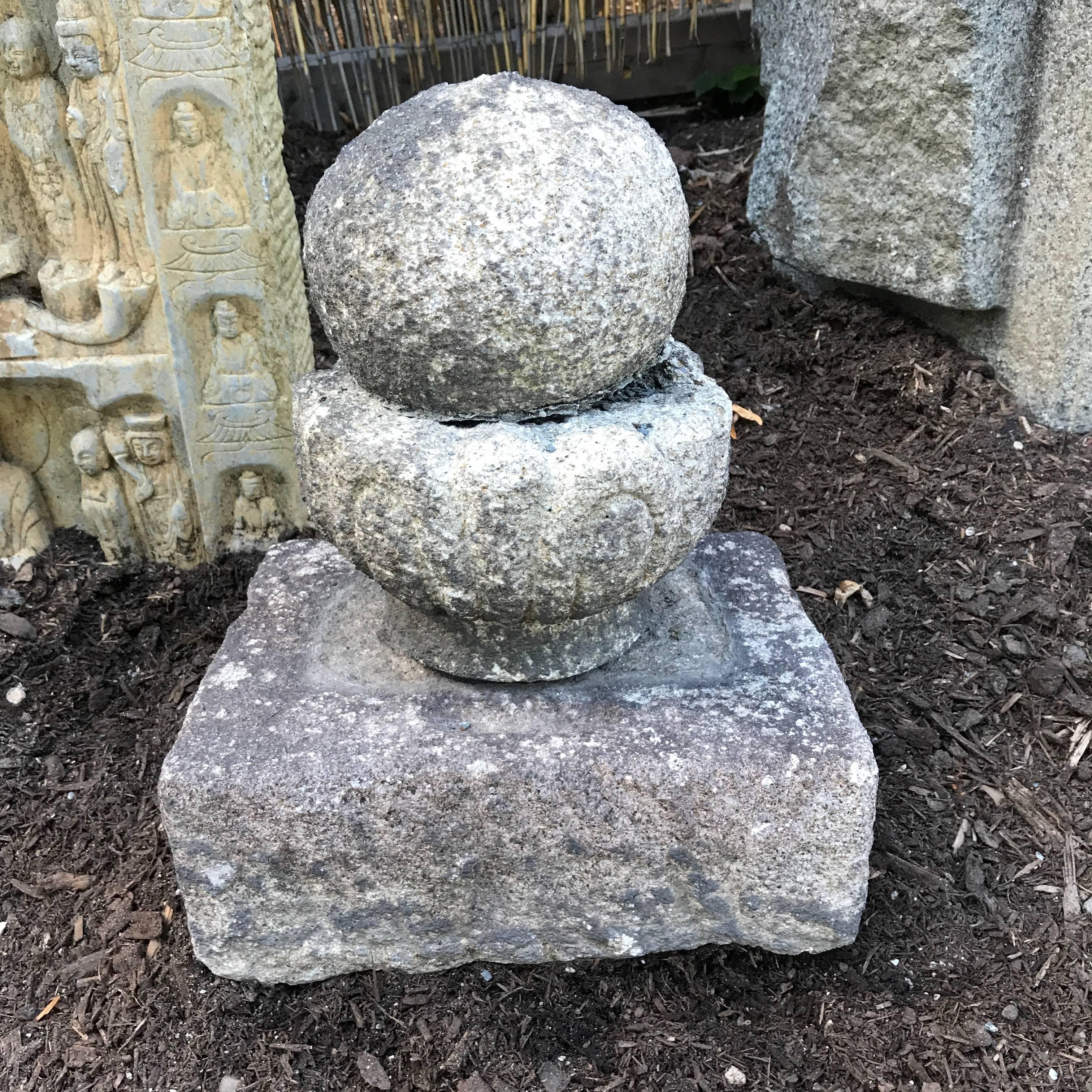 SALE - NOW SAVE 20% OR MORE

Japan ancient stone Stupa ornament, 100-200 years old representative of worldly elements earth, water, and universe.

Here's a beautiful and unique way to accent your indoor or outdoor garden space with this rare