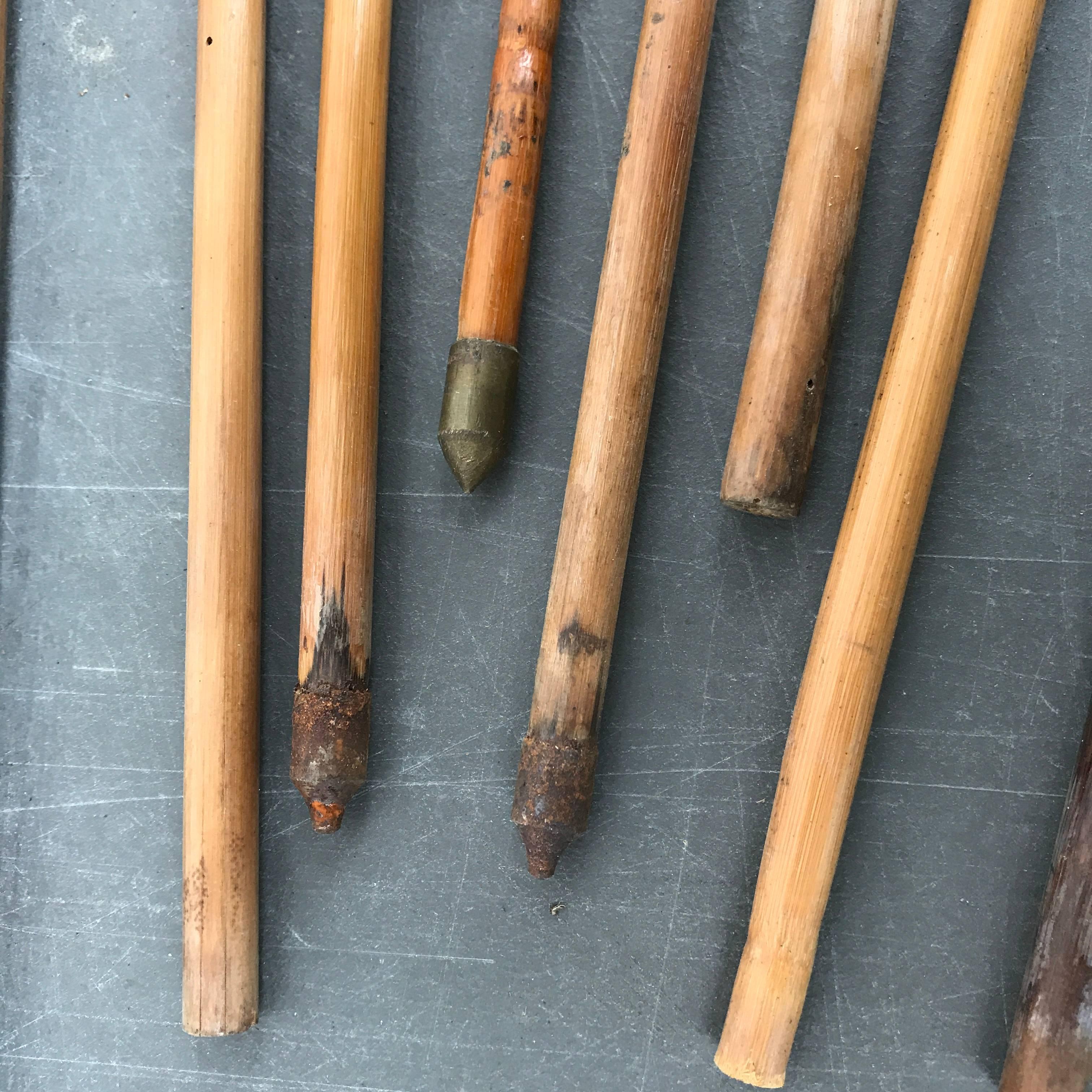 Israeli Japanese Antique Collection of Nine Old Samurai Handmade Bamboo Arrows