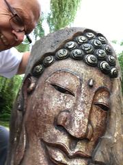 Sublime Double Buddha, Old Hand-Carved & Hand-Painted Wooden Panel of Buddha