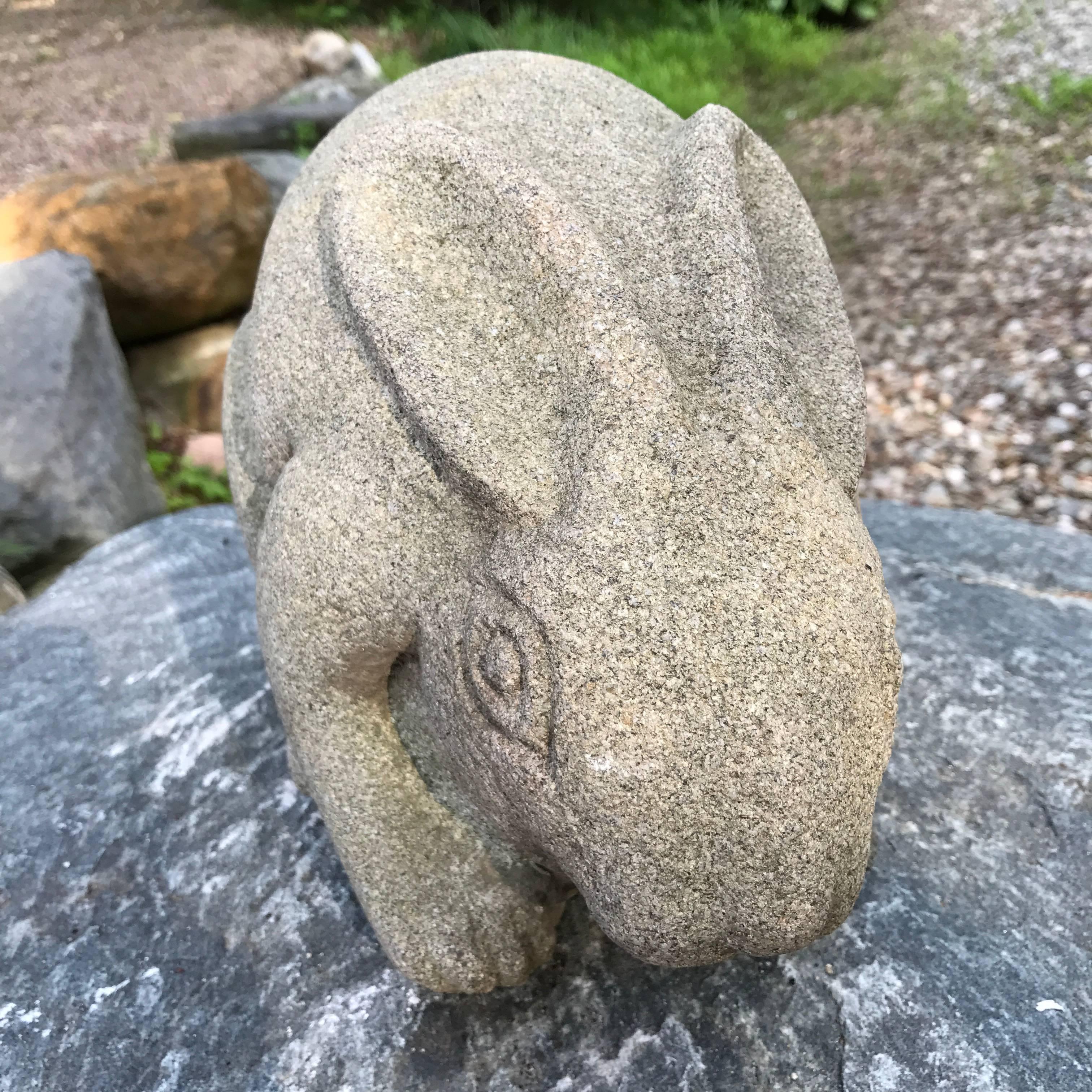 Japanese Japan Big Eared Antique Rabbit Hand-Carved Stone Usagi