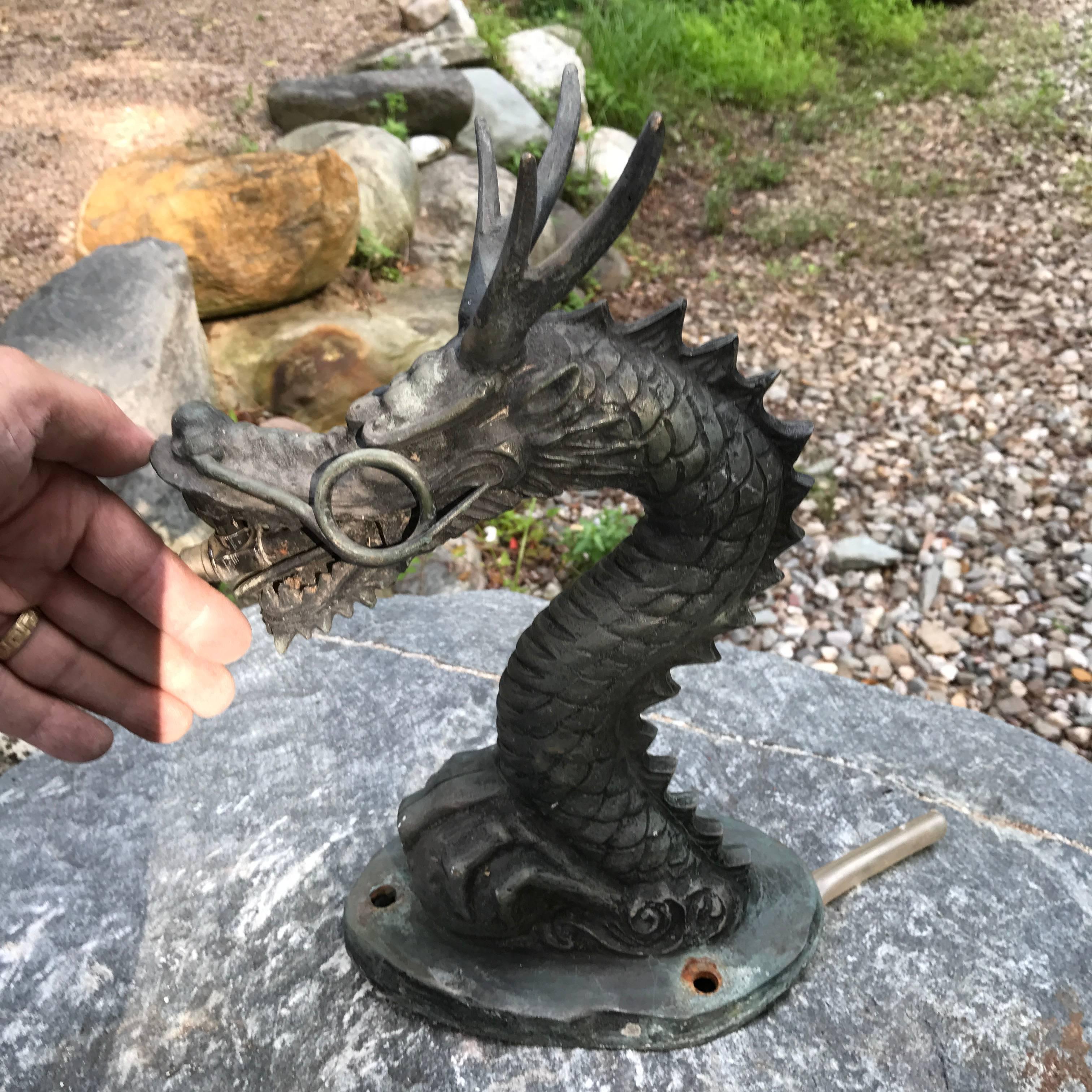 Japan Dramatic Dragon Bronze Sculpture Water Spout Immediately Usable 1