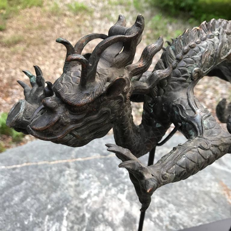 Chinese Antique Imperial "5 Claw" Dragon Bronze Sculpture at 1stDibs