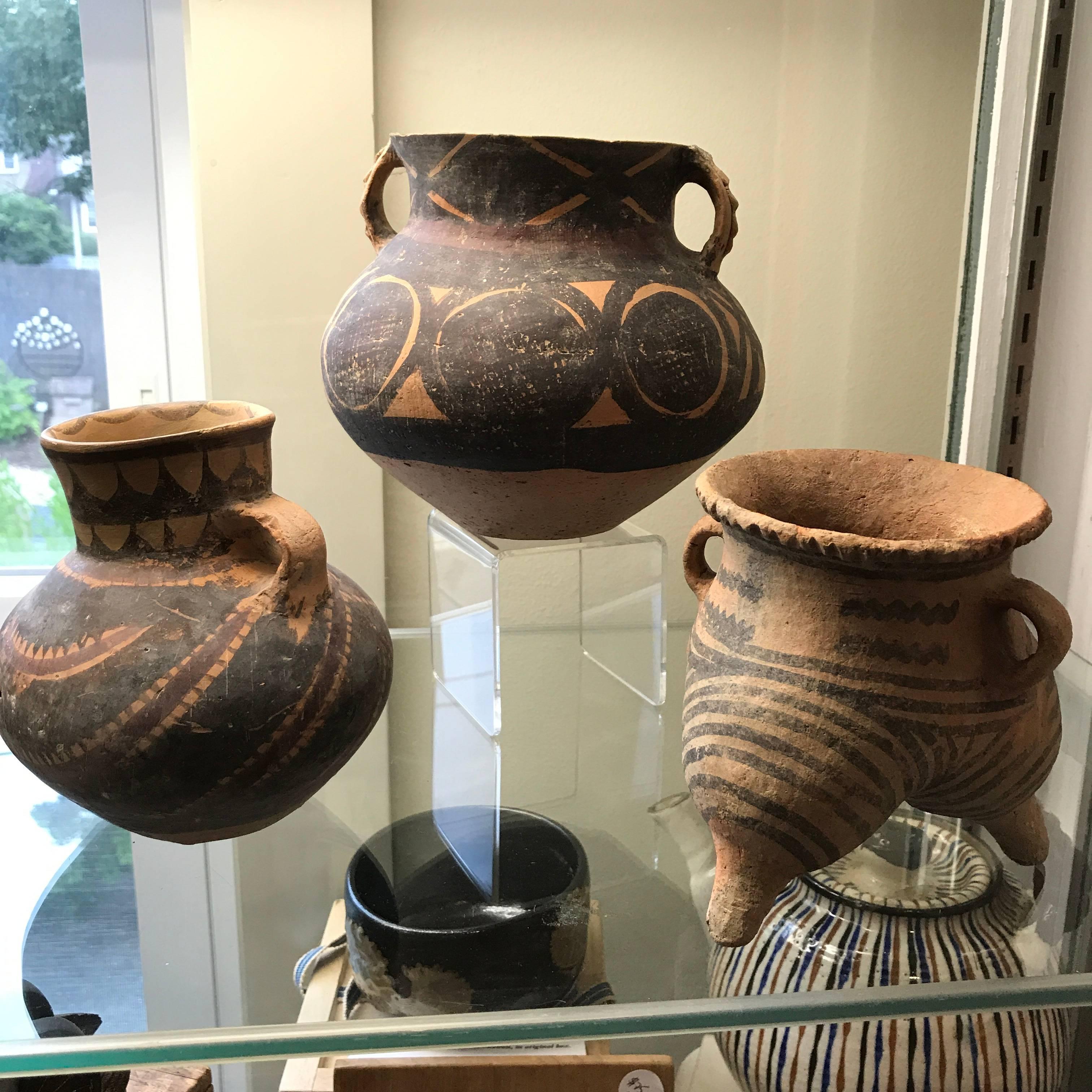 Chinese China Three Fine Ancient Machang Neolithic Pots Collection 