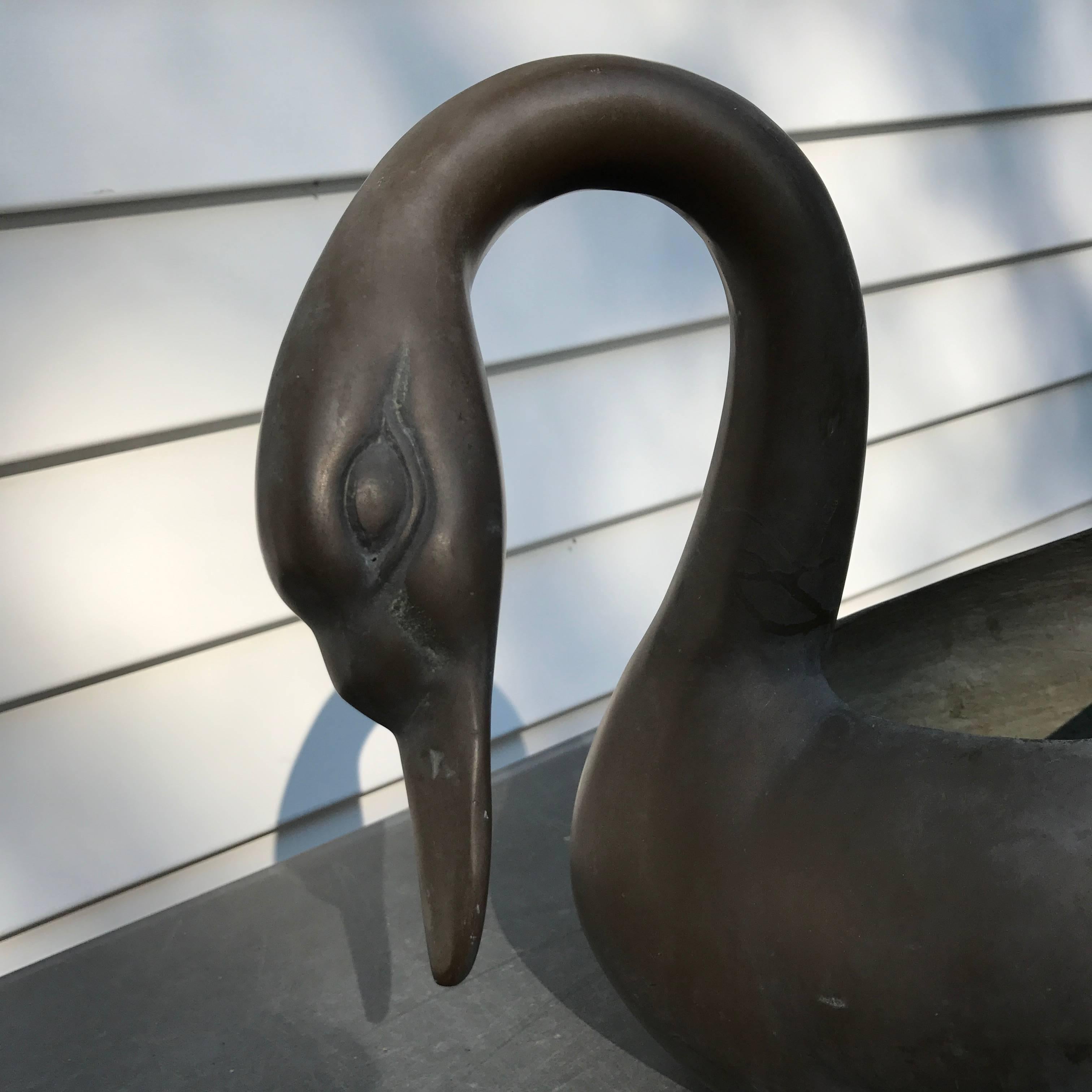 Hand-Crafted Japanese Fine Perfect Swan Form Planter Container Cast in Solid Bronze