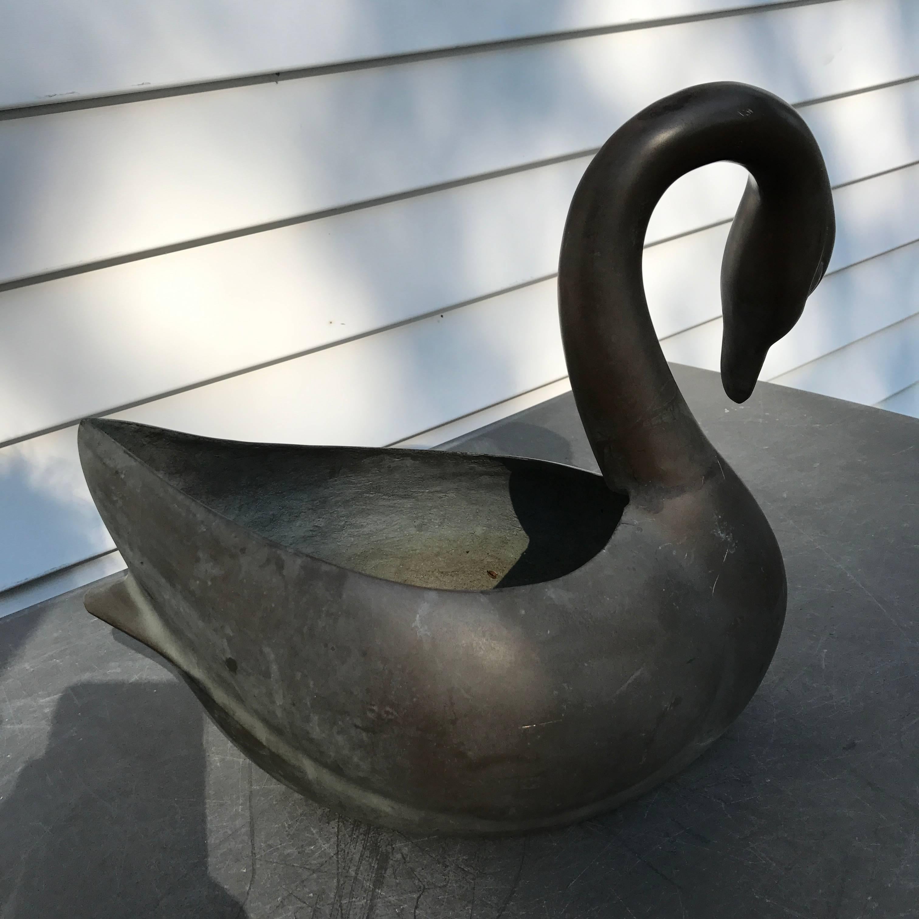 20th Century Japanese Fine Perfect Swan Form Planter Container Cast in Solid Bronze