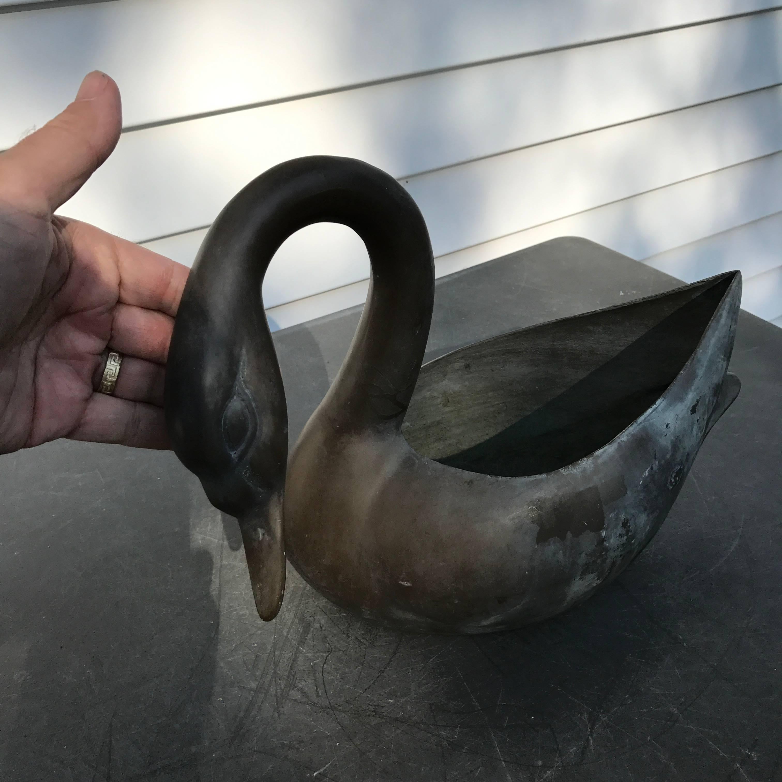 Showa Japanese Fine Perfect Swan Form Planter Container Cast in Solid Bronze