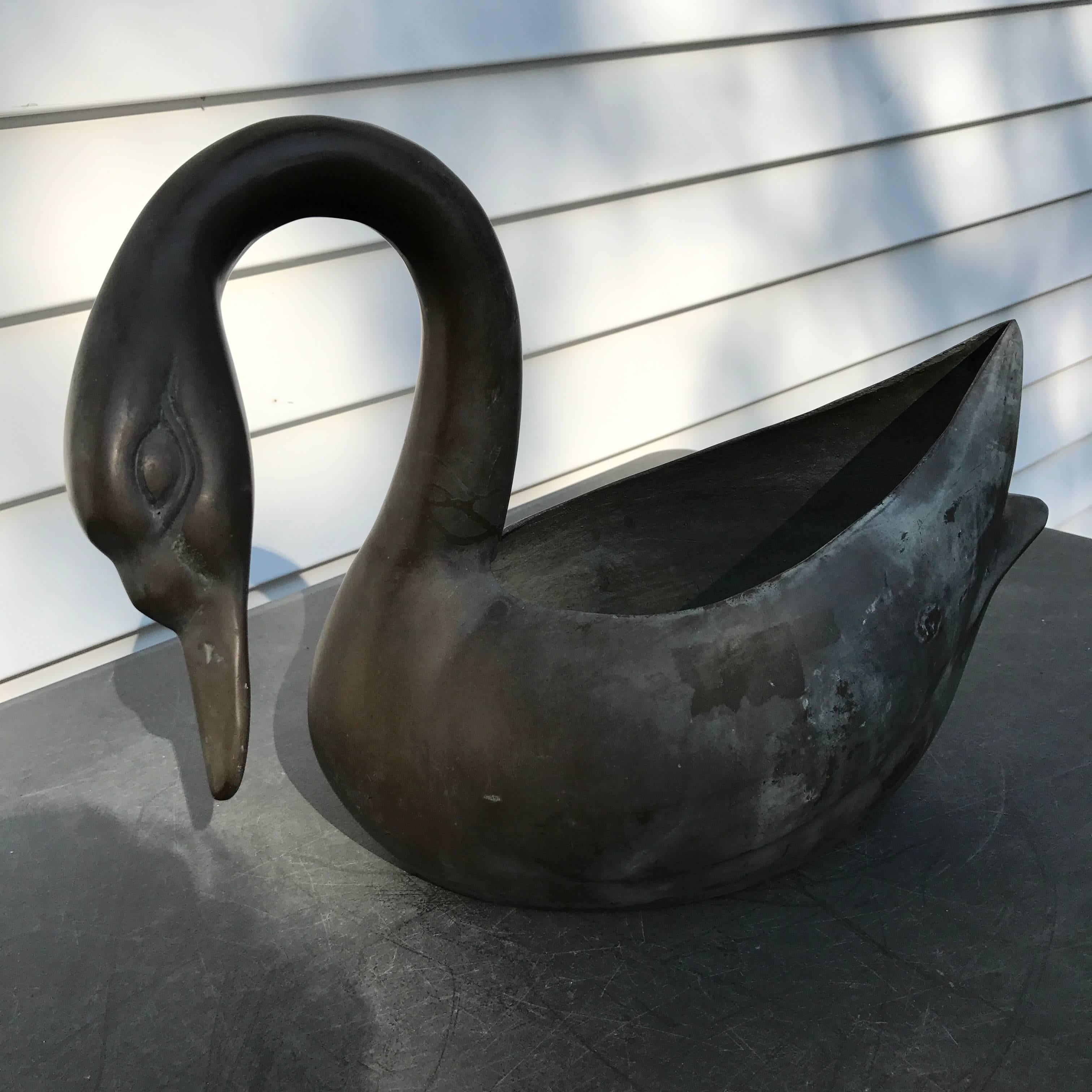 Japanese Fine Perfect Swan Form Planter Container Cast in Solid Bronze 4