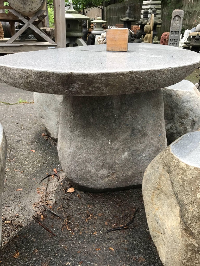 HandCarved Garden Stone Table and Stools Six Pieces Solid Limestone