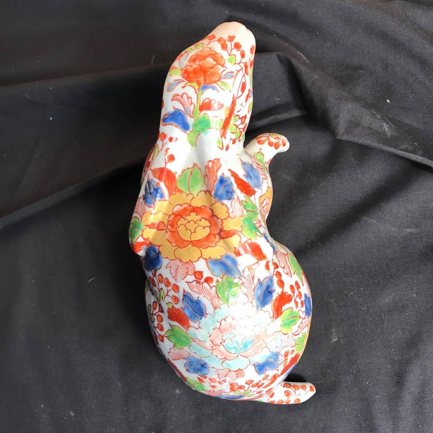 20th Century Old Japanese Vintage Red Scampering Rabbit Sculpture with fine details & Signed