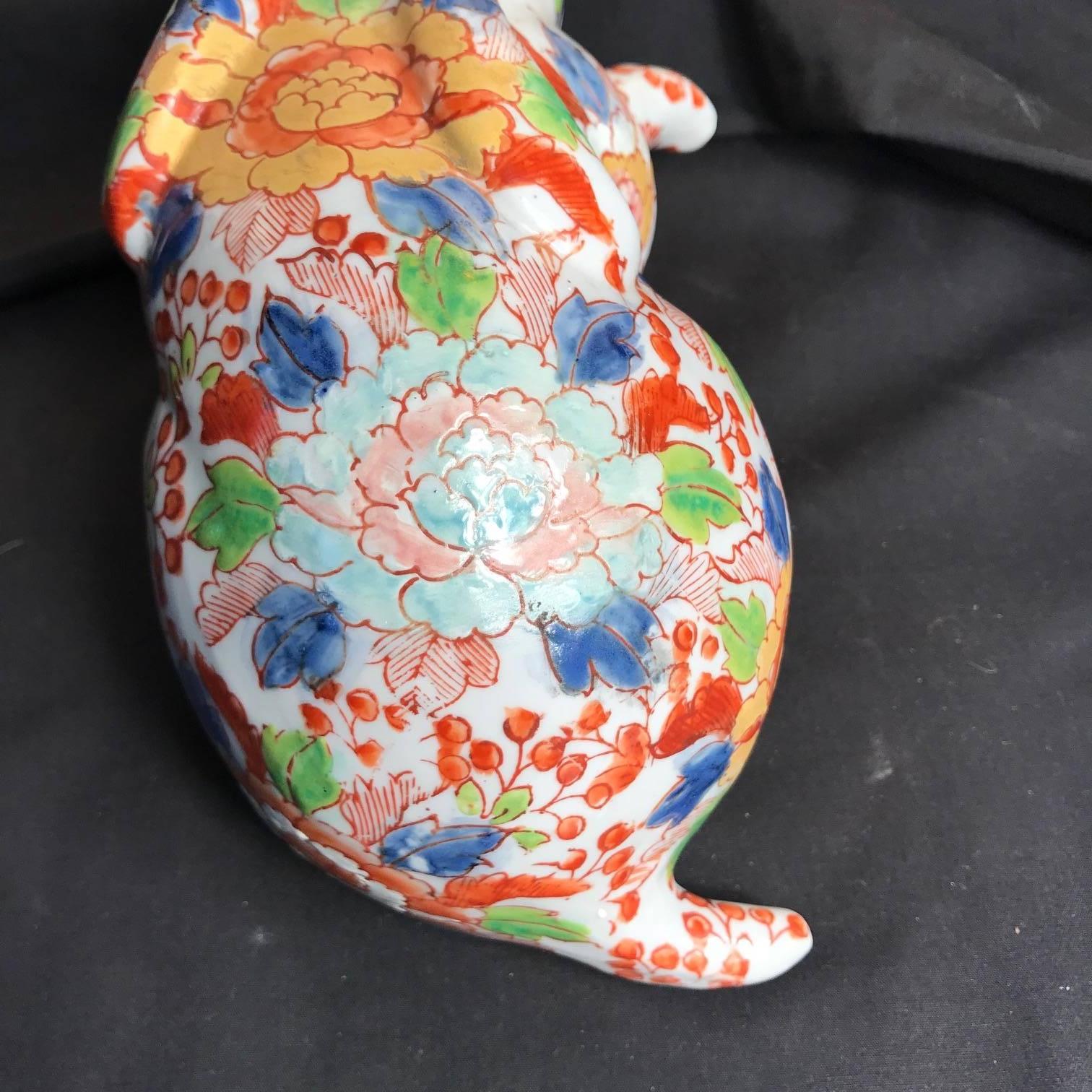 Ceramic Old Japanese Vintage Red Scampering Rabbit Sculpture with fine details & Signed