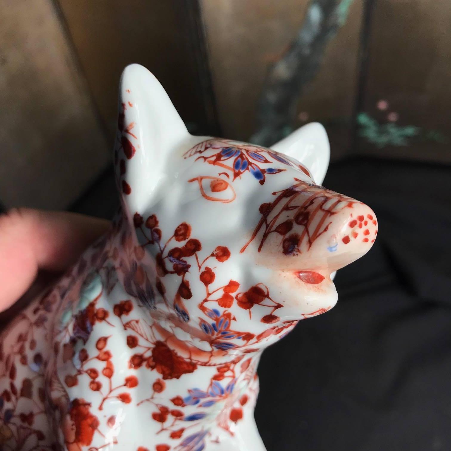Glazed Japanese Red Enameled  Porcelain Boar or Pig, Sculpture Okimono