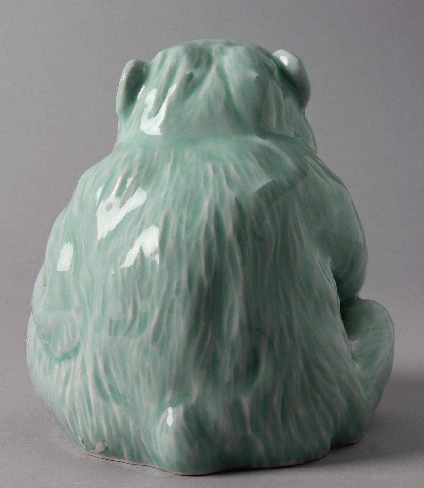 Japanese Blue Porcelain Monkey Sculpture Signed Fukugawa In Good Condition In South Burlington, VT
