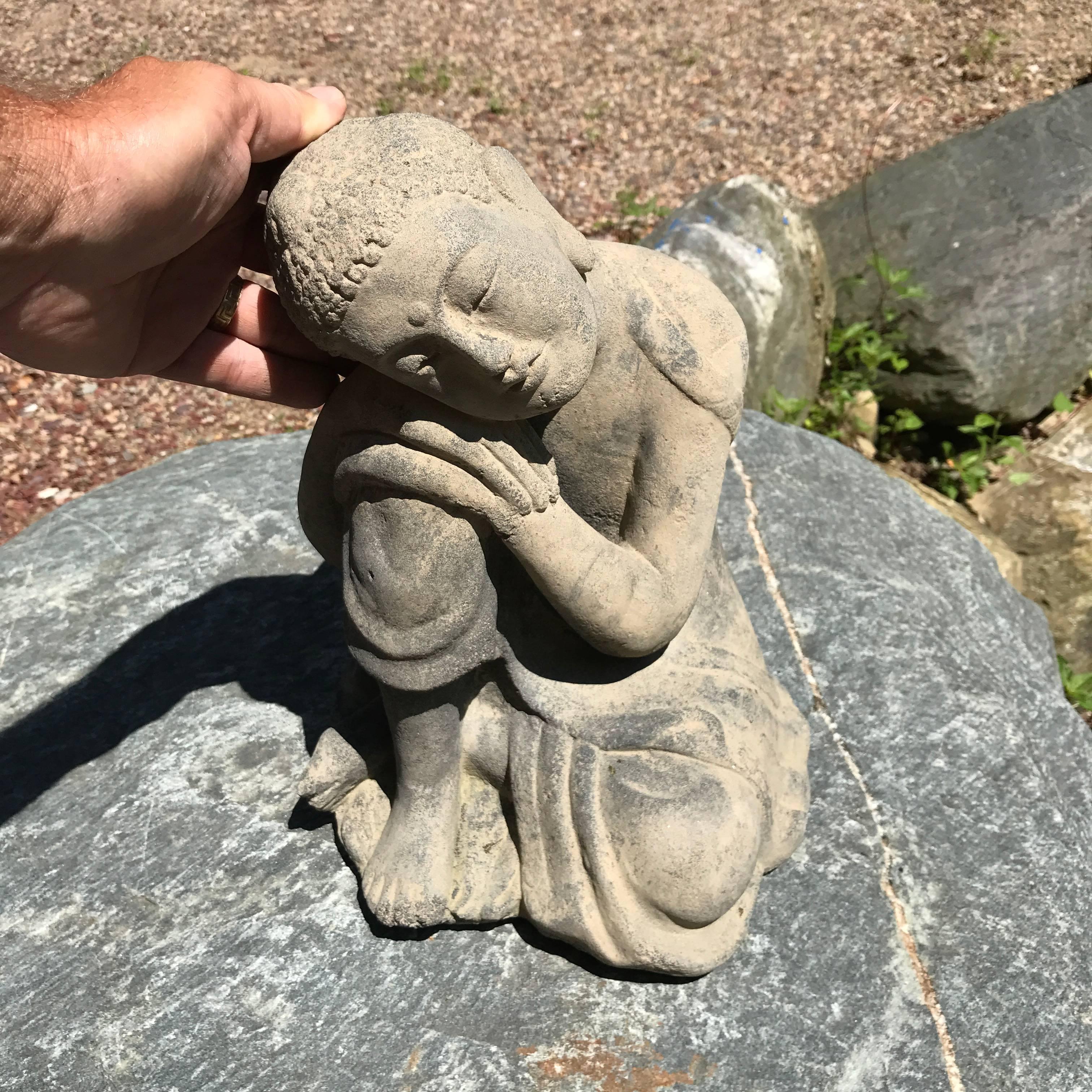 Here's a substantial and attractive stone Restive and Serene Buddha that might grace your favorite garden spot, pool, or indoor sanctuary or shrine space. 

This was sourced from an American garden collection this past year. 

Quality: Fine smoothly