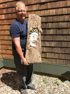 Old Hand-Carved Buddha Sculpture 34" tall