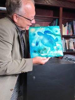 Big Beautiful Turtle Rich Big Blue Glazed Artisan Tile