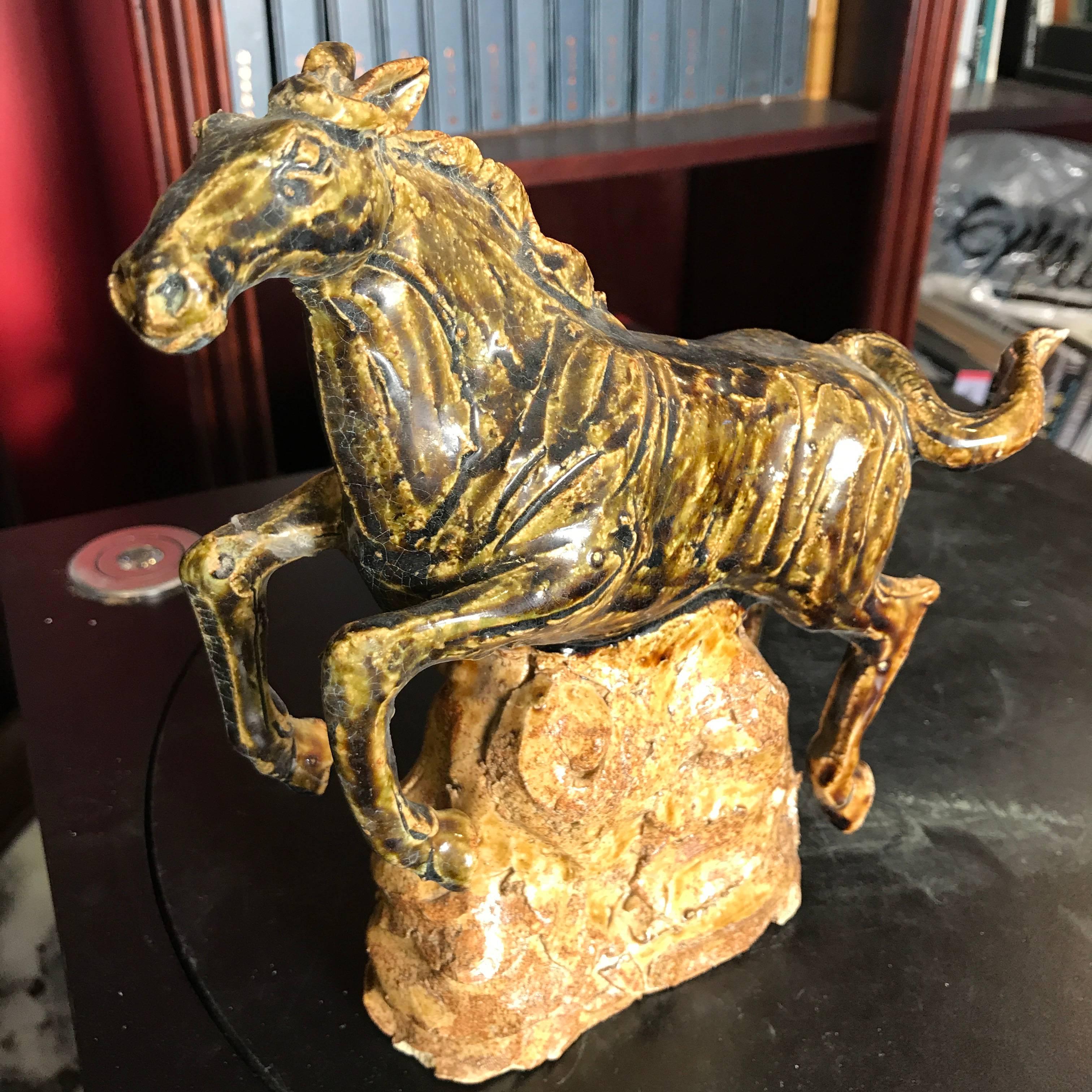 Showa Japan Fine Old Galloping Horse Handmade and Hand-Painted Ceramic Sculpture