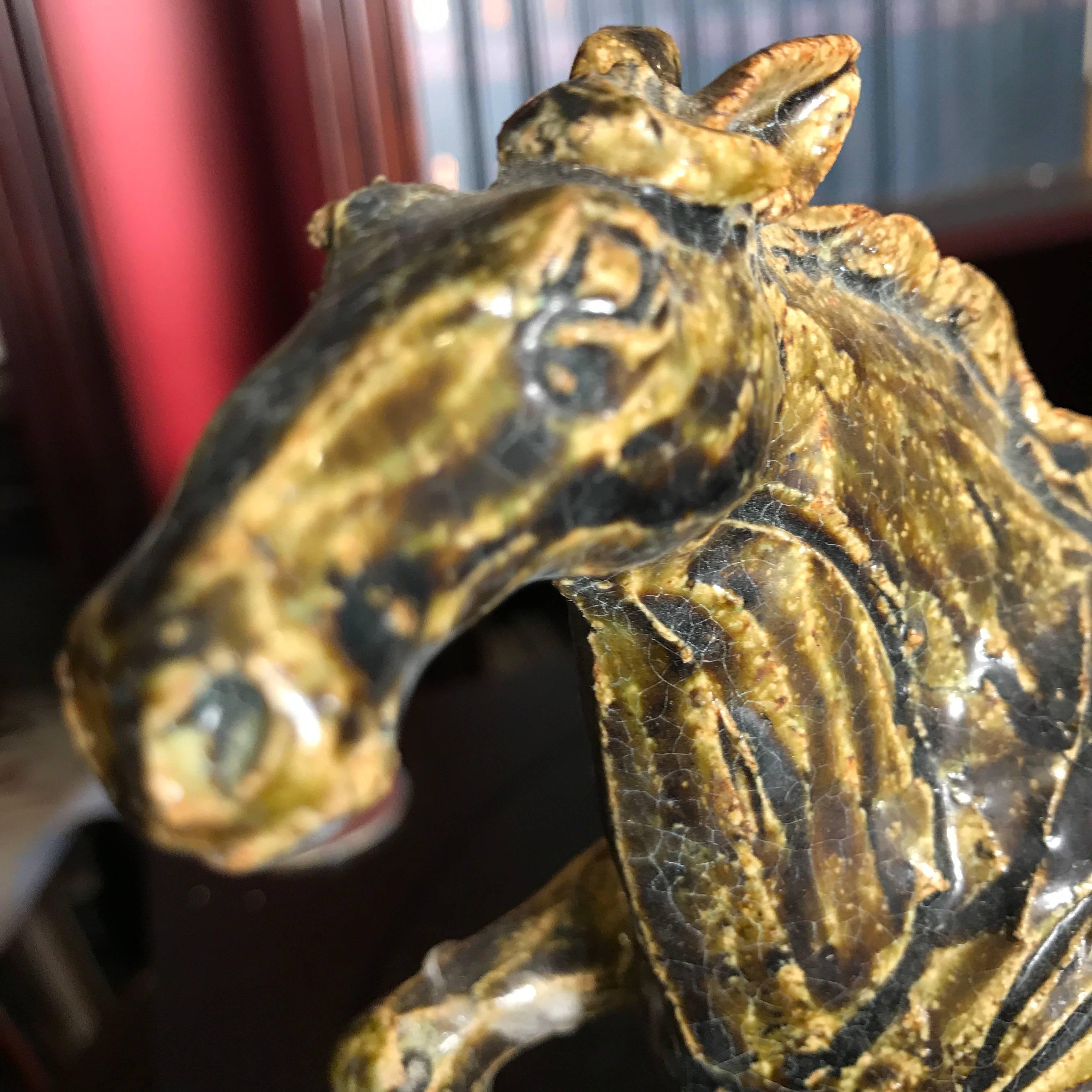 Japan Fine Old Galloping Horse Handmade and Hand-Painted Ceramic Sculpture In Good Condition In South Burlington, VT