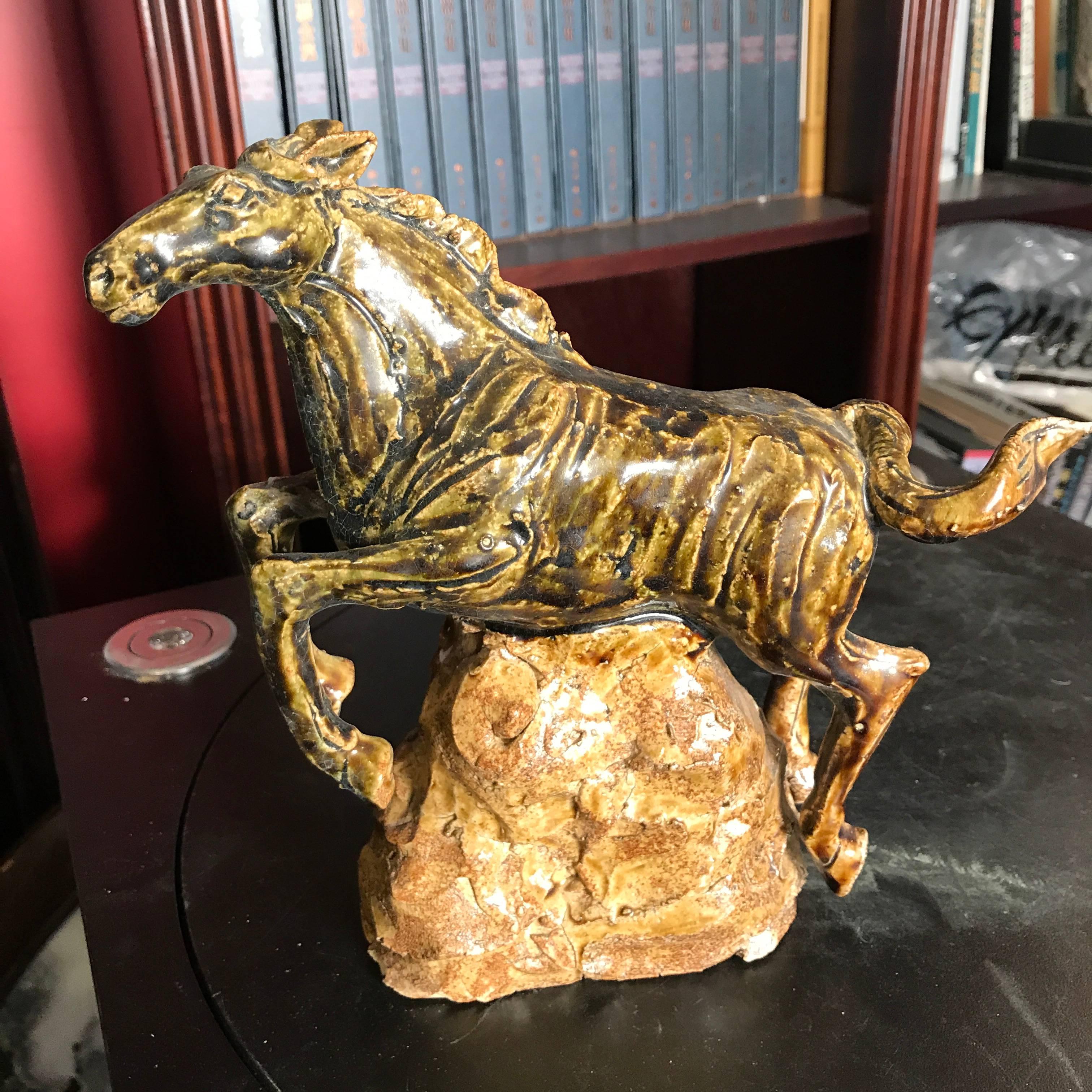 Hand-Crafted Japan Fine Old Galloping Horse Handmade and Hand-Painted Ceramic Sculpture