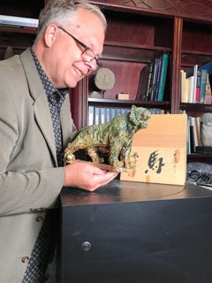 Japan Fine Old Prowling Tiger Handmade and Hand-Painted Ceramic Sculpture