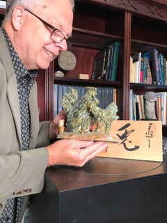 Japanese Rooster & Hen Handmade Hand-Painted Ceramic Sculptures Mint, Pair