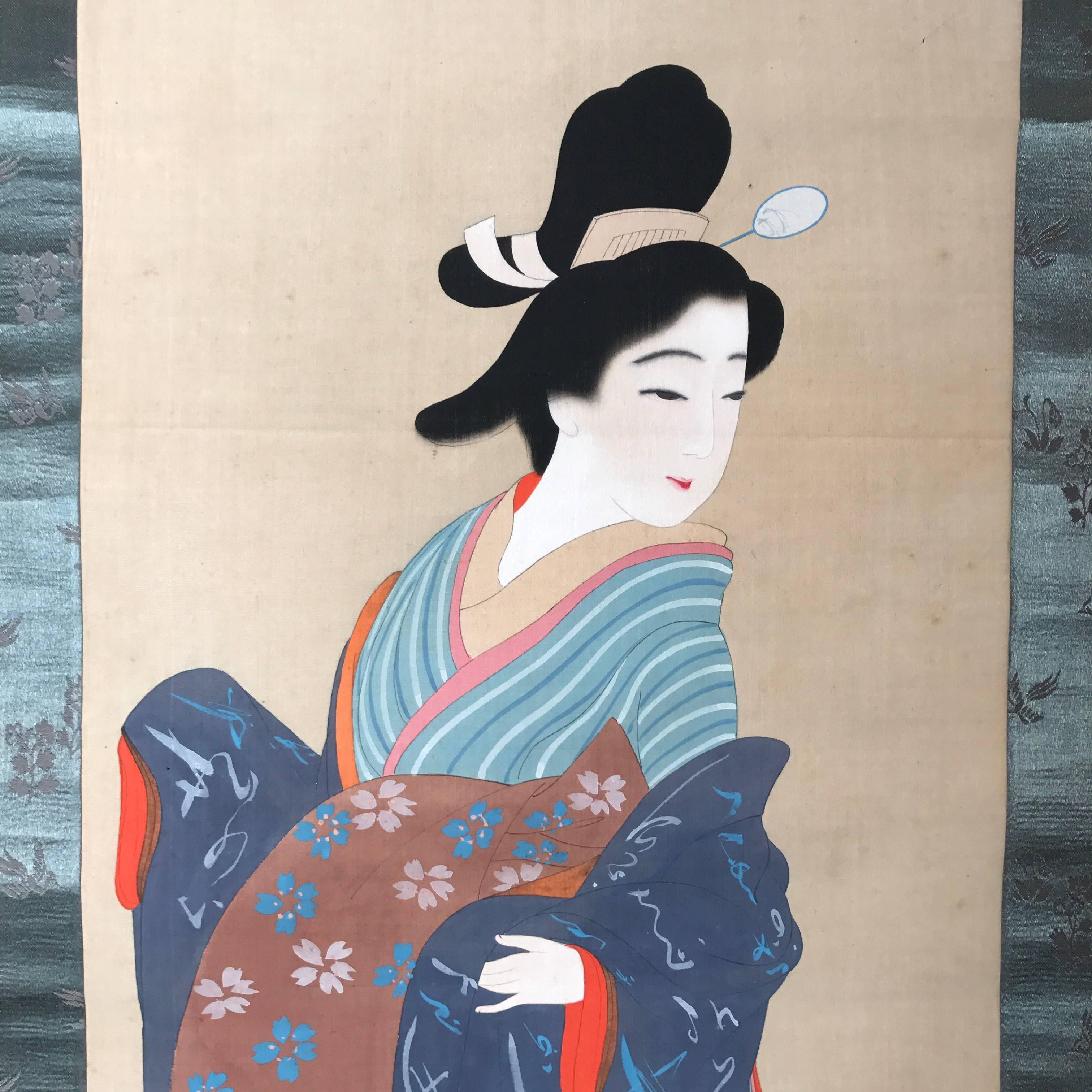 Showa Japan Old Old Hand-Painted Scroll 