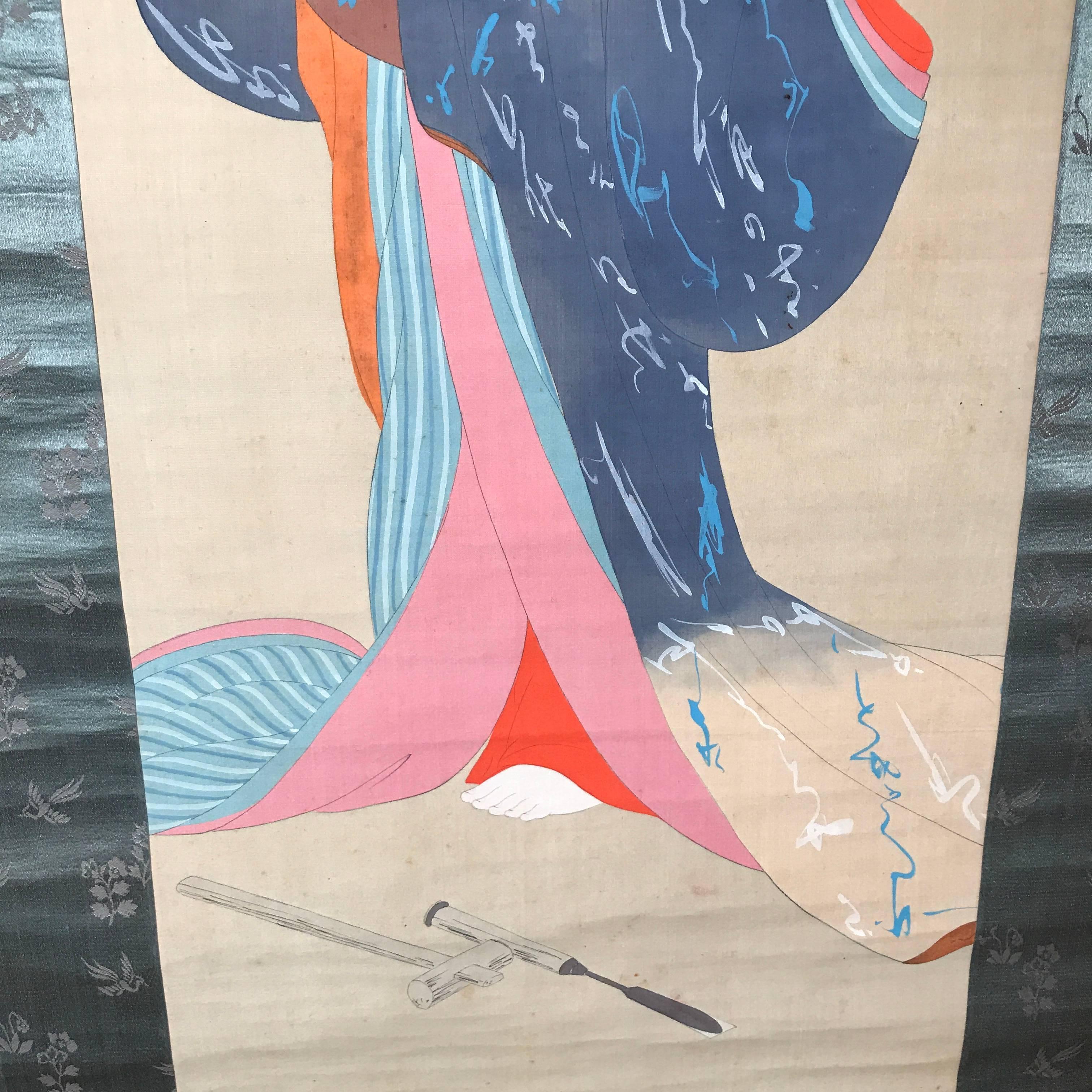 20th Century Japan Old Old Hand-Painted Scroll 