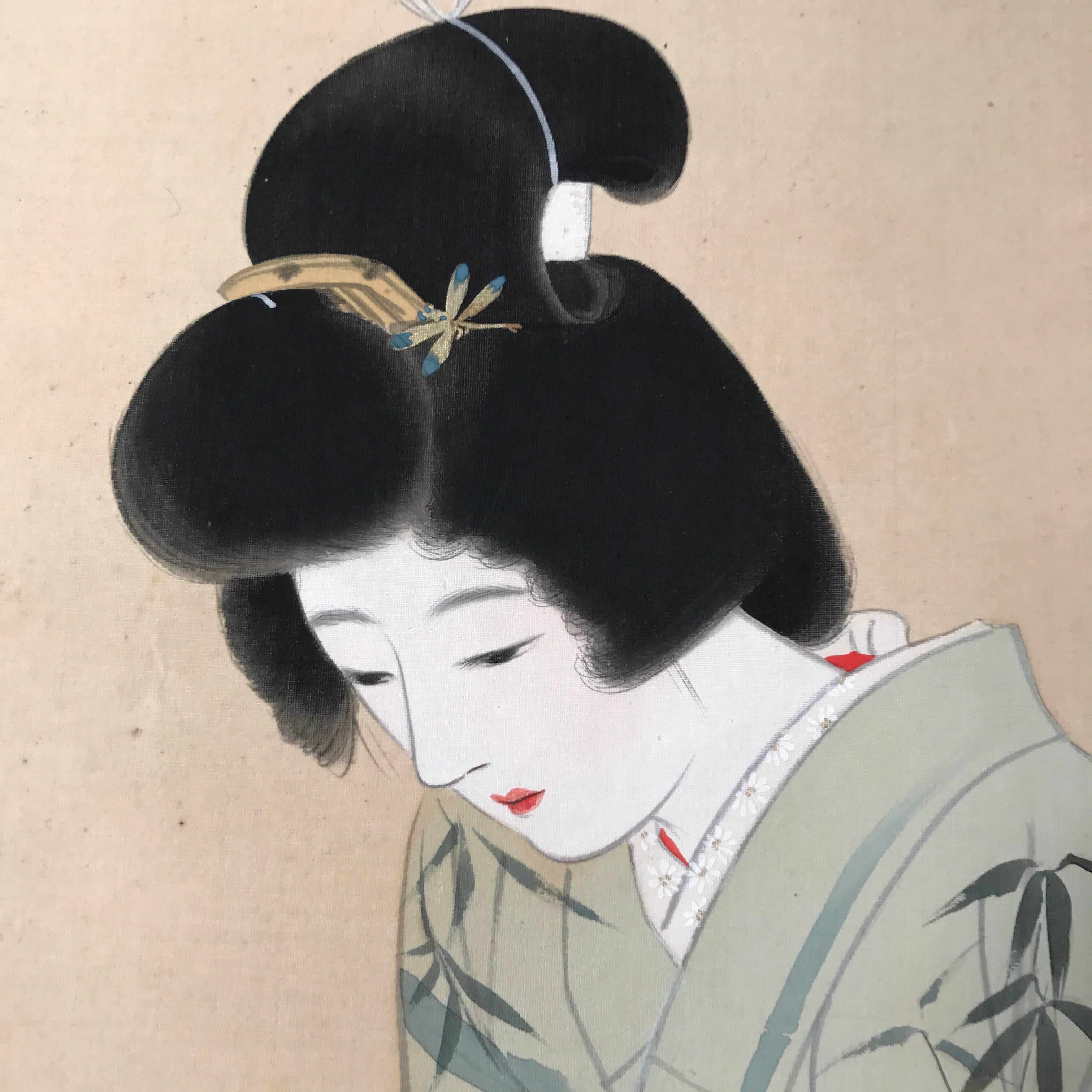 Japanese Hand-Painted Silk Scroll 