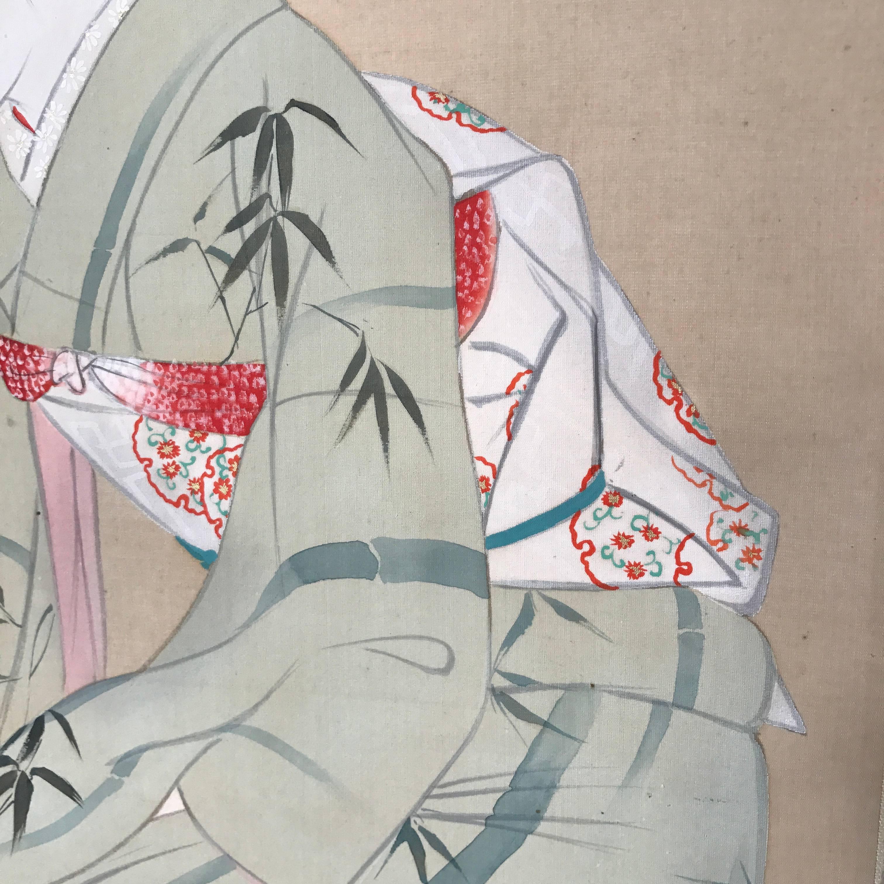 Japanese Hand-Painted Silk Scroll 